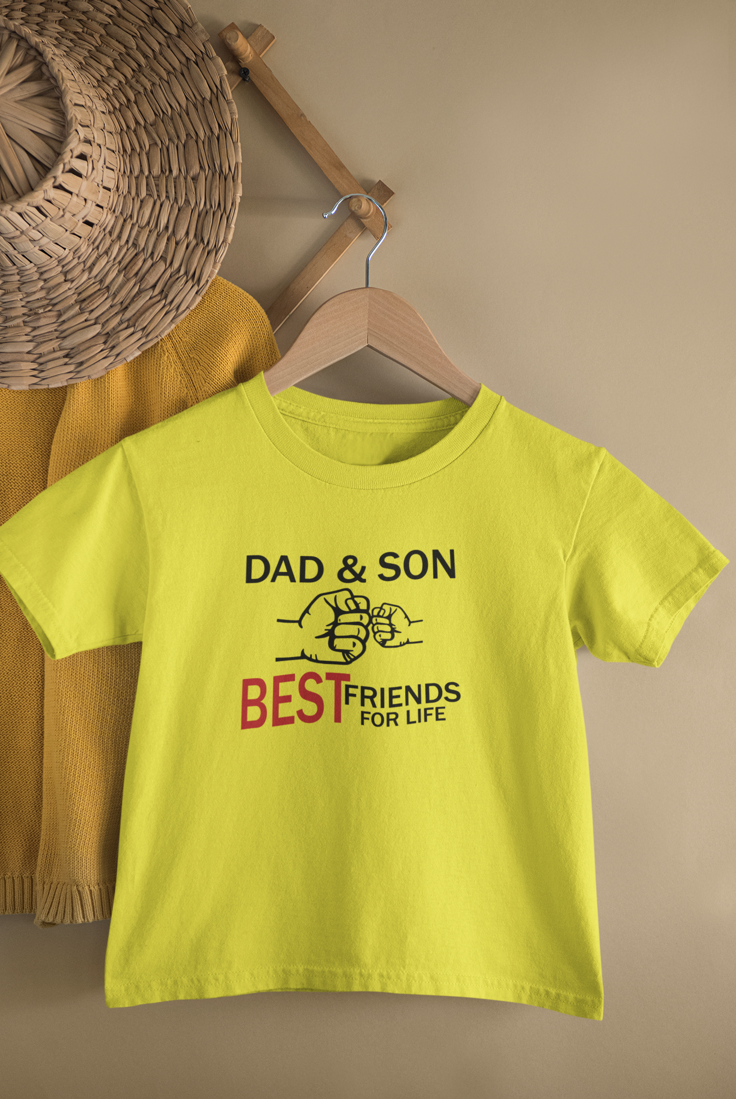 Dad And Son Best Friends For Life Father and Son Yellow Matching T-Shirt- FunkyTradition