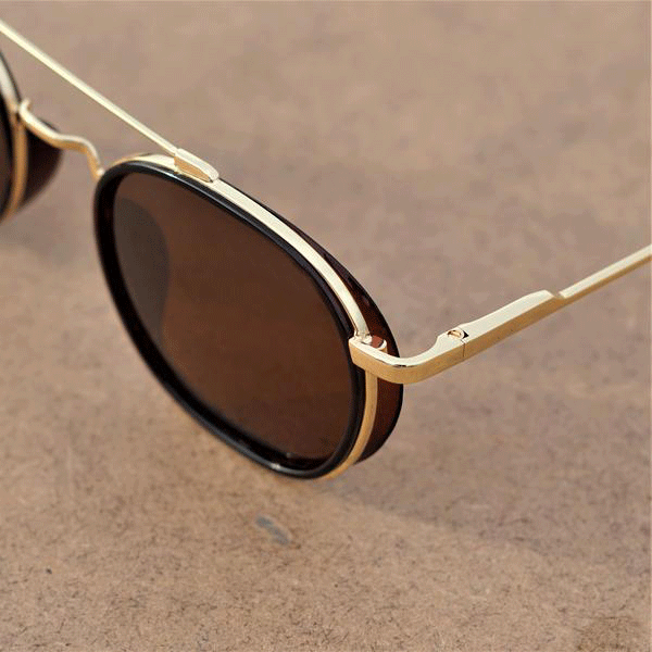 Golden Brown S4612 Metal Frame Polarized Round Sunglasses For Men And Women-FunkyTradition