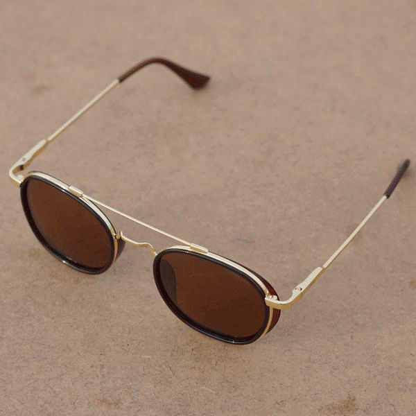 Golden Brown S4612 Metal Frame Polarized Round Sunglasses For Men And Women-FunkyTradition