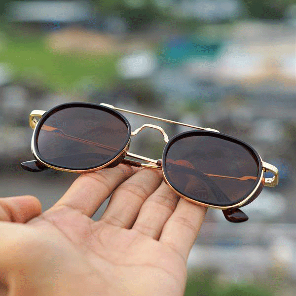 Golden Brown S4612 Metal Frame Polarized Round Sunglasses For Men And Women-FunkyTradition