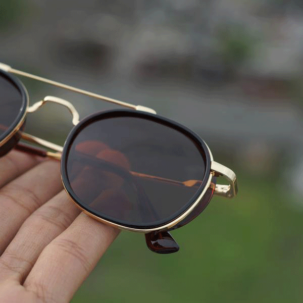 Golden Brown S4612 Metal Frame Polarized Round Sunglasses For Men And Women-FunkyTradition