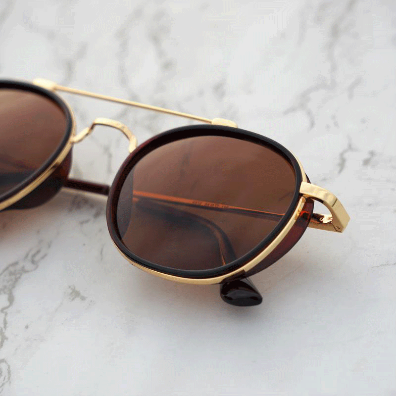 Golden Brown S4612 Metal Frame Polarized Round Sunglasses For Men And Women-FunkyTradition