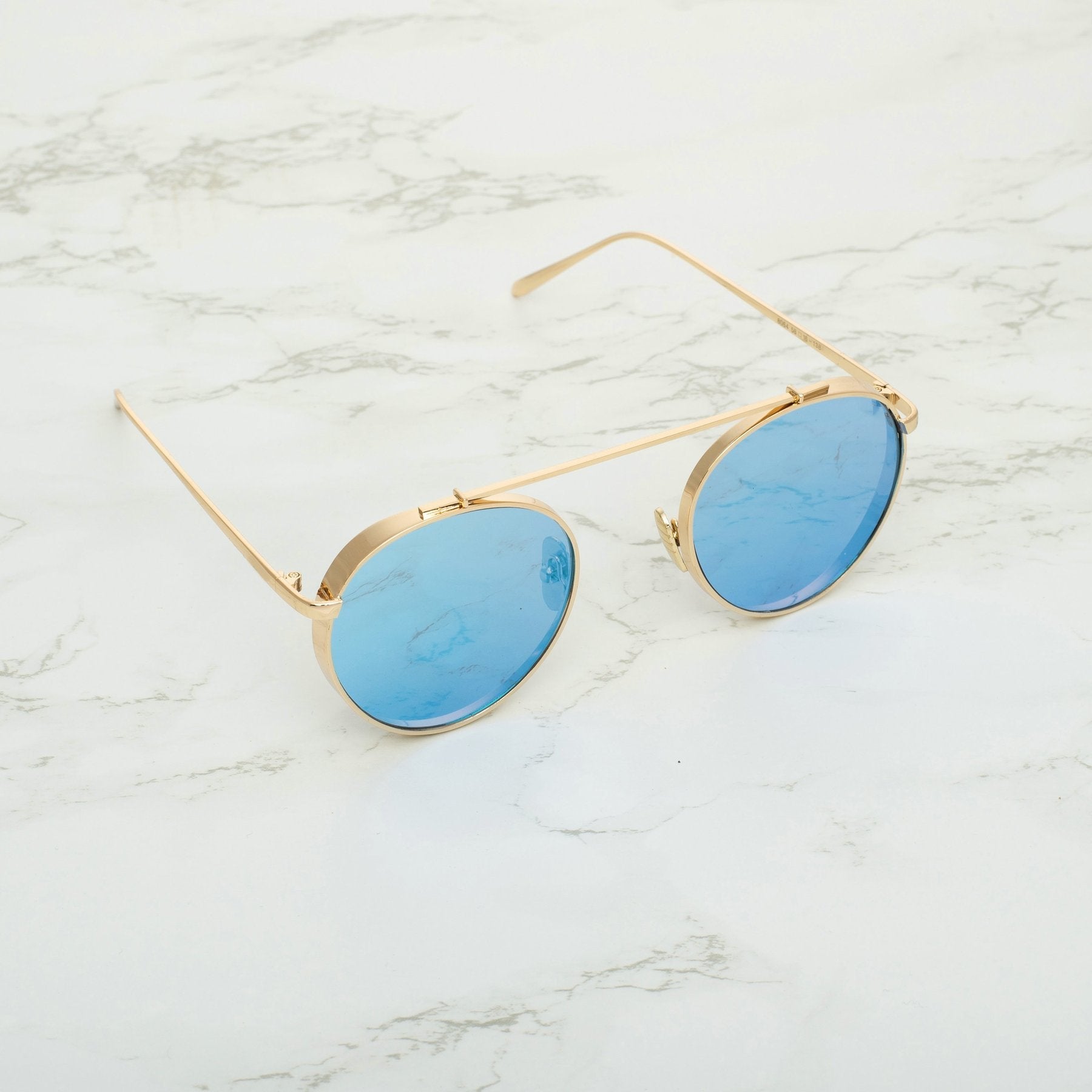 Round Aqua Blue And Gold Sunglasses For Men And Women-FunkyTradition