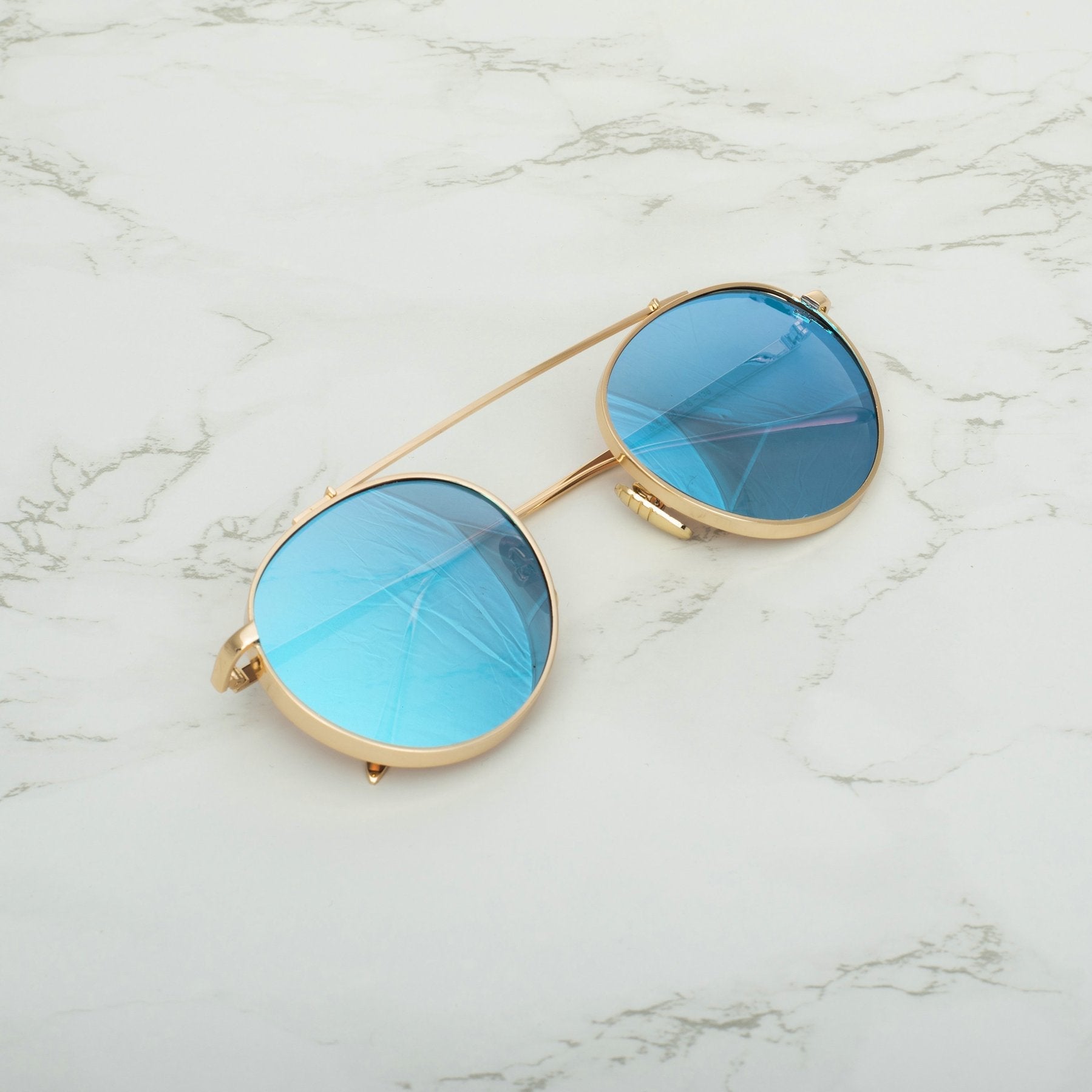 Round Aqua Blue And Gold Sunglasses For Men And Women-FunkyTradition