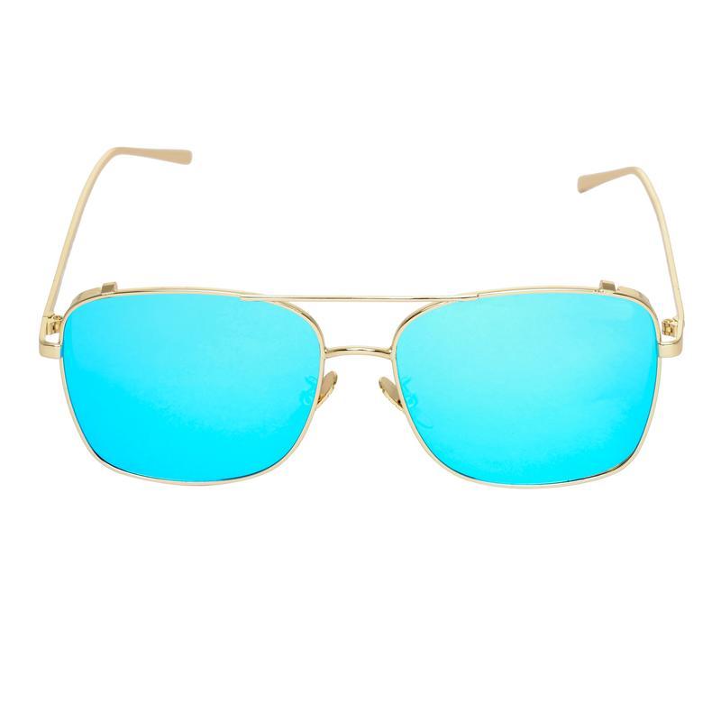 Rectangle Aqua Blue And Gold Sunglasses For Men And Women-FunkyTradition
