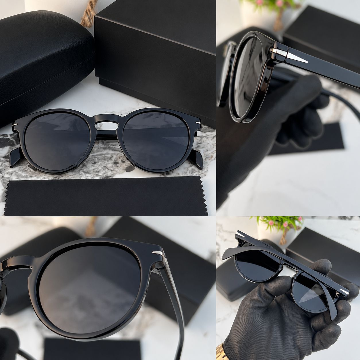 David Beckham Inspired Classic Round Sunglasses - BlackFrame, BlackLens, Retro Style