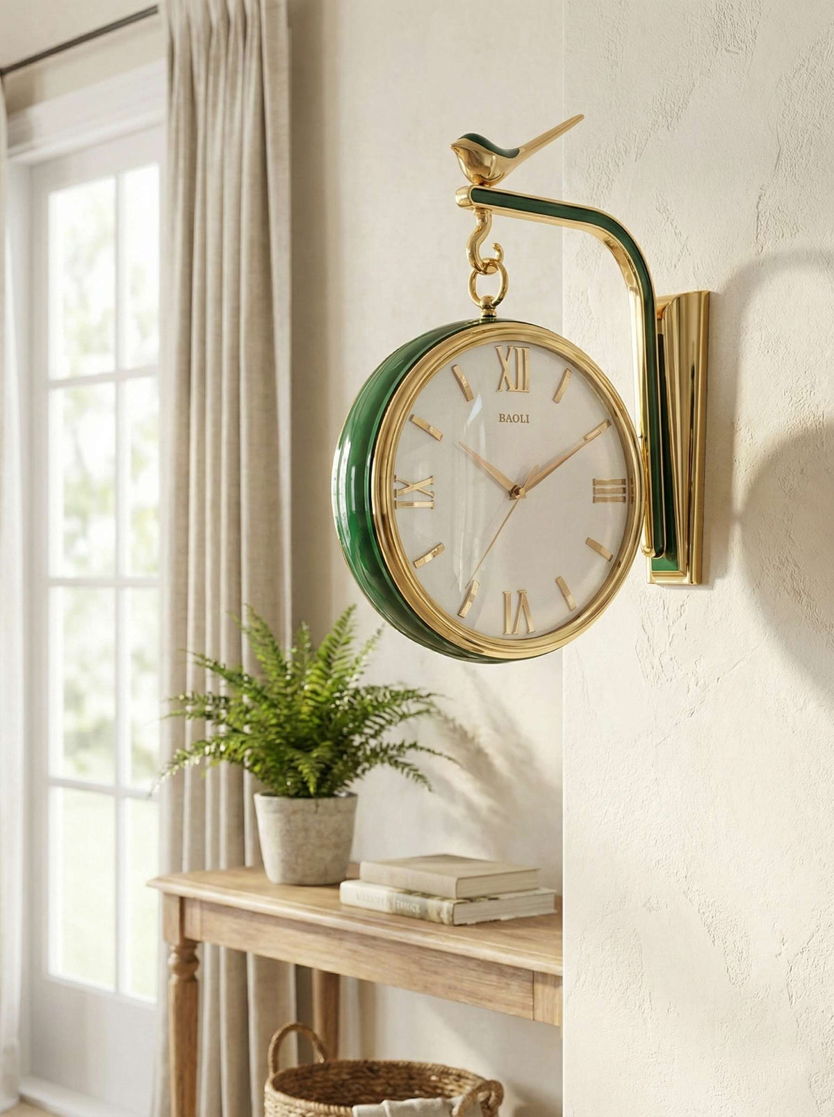 Decorative bird bracket vintage dual sided wall clock