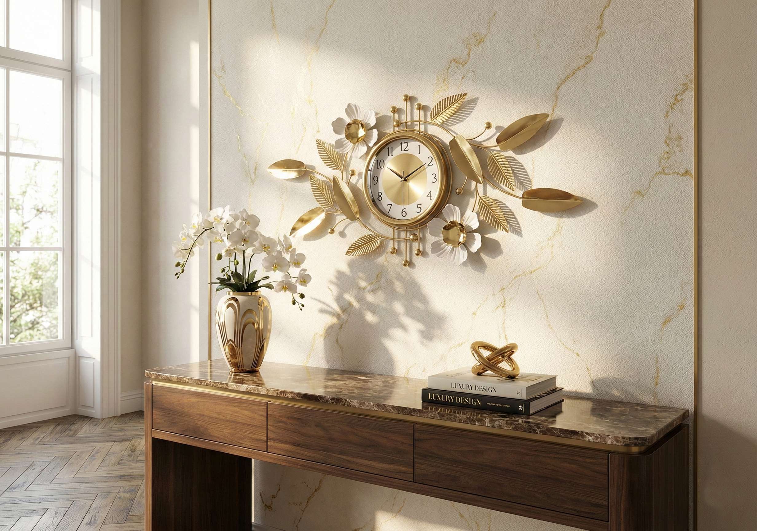 Decorative hanging wall watch gold finish