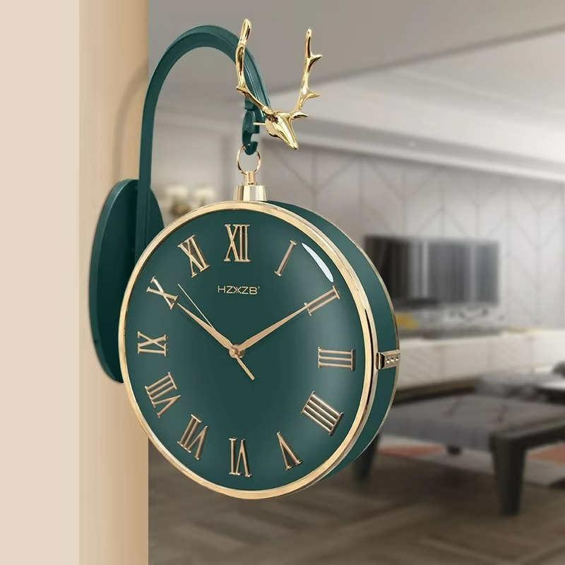 Deep Green premium double-sided wall clock â?? Roman numeral side