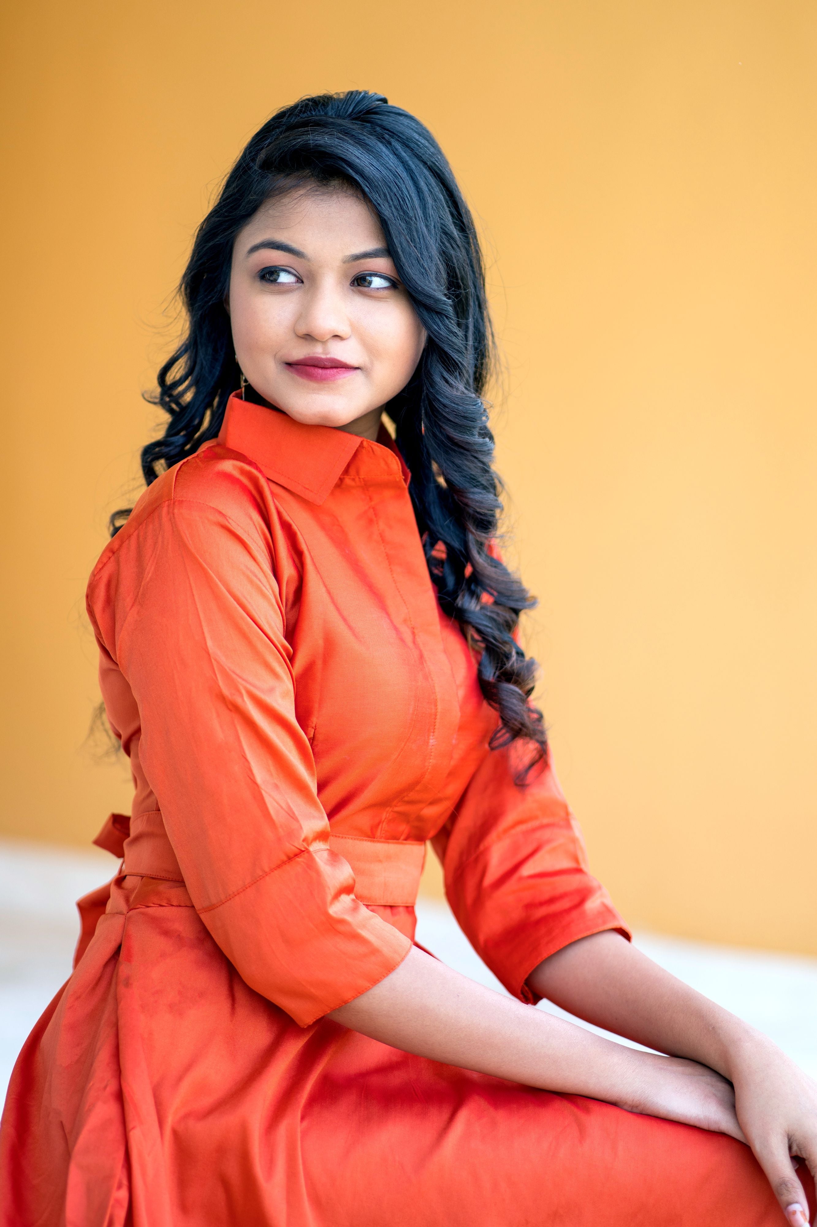 Designer Wear Copper Taffeta Silk Gown With Collar For Party and Office Wear- Adiba Fashion