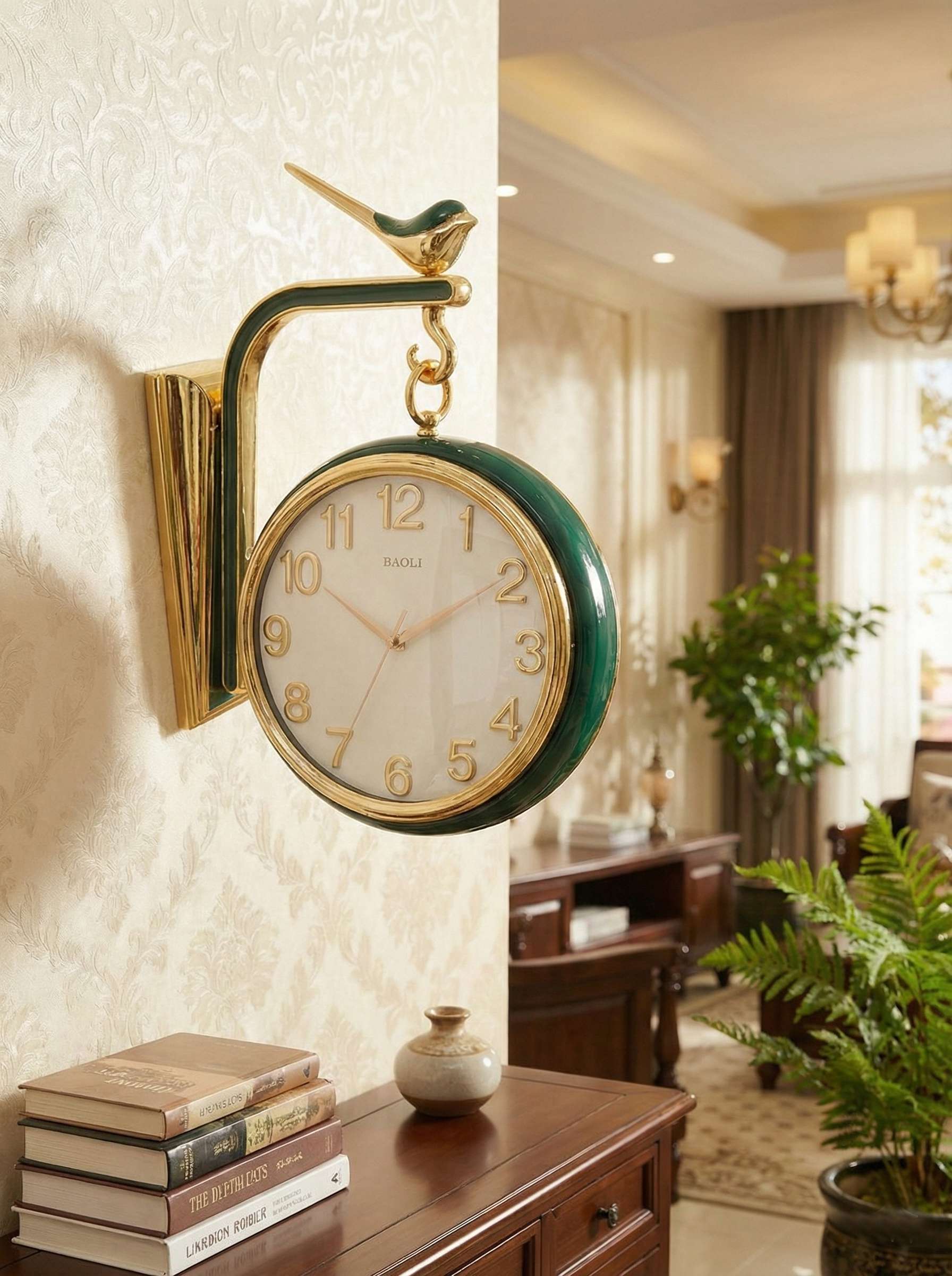 Double face wall clock side view