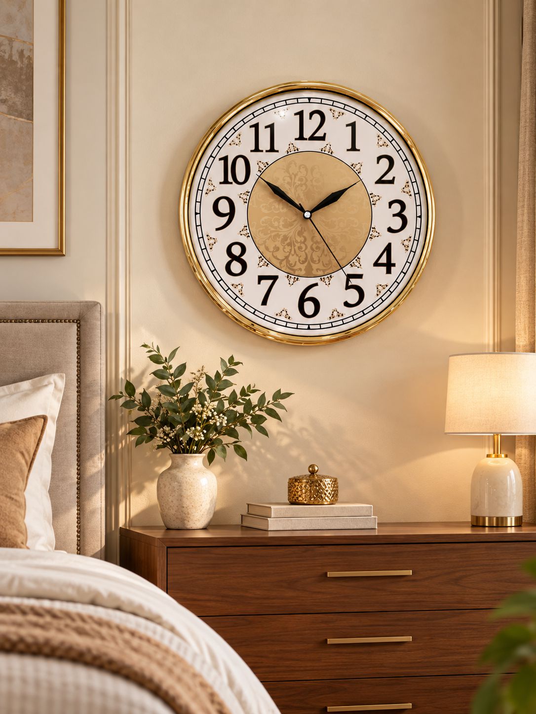 FunkyTradition Designer Wall Clock – Gold Frame with Decorative Dial | Black & White