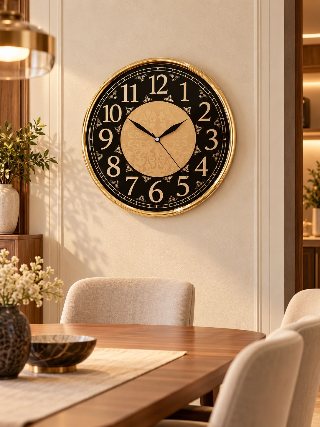FunkyTradition Designer Wall Clock – Gold Frame with Decorative Dial | Black & White