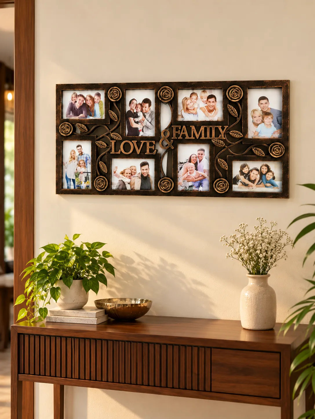 Antique Bronze Love & Family Photo Frame – Multi-Photo Wall Frame | 70 × 34 cm