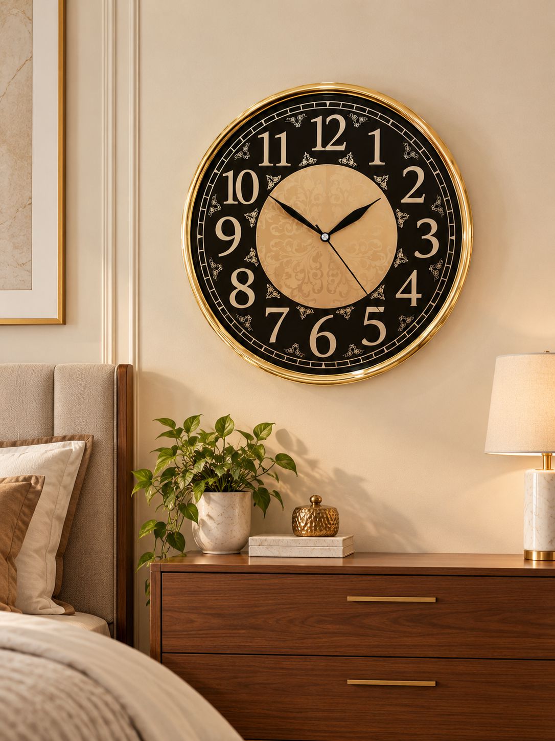 FunkyTradition Designer Wall Clock – Gold Frame with Decorative Dial | Black & White