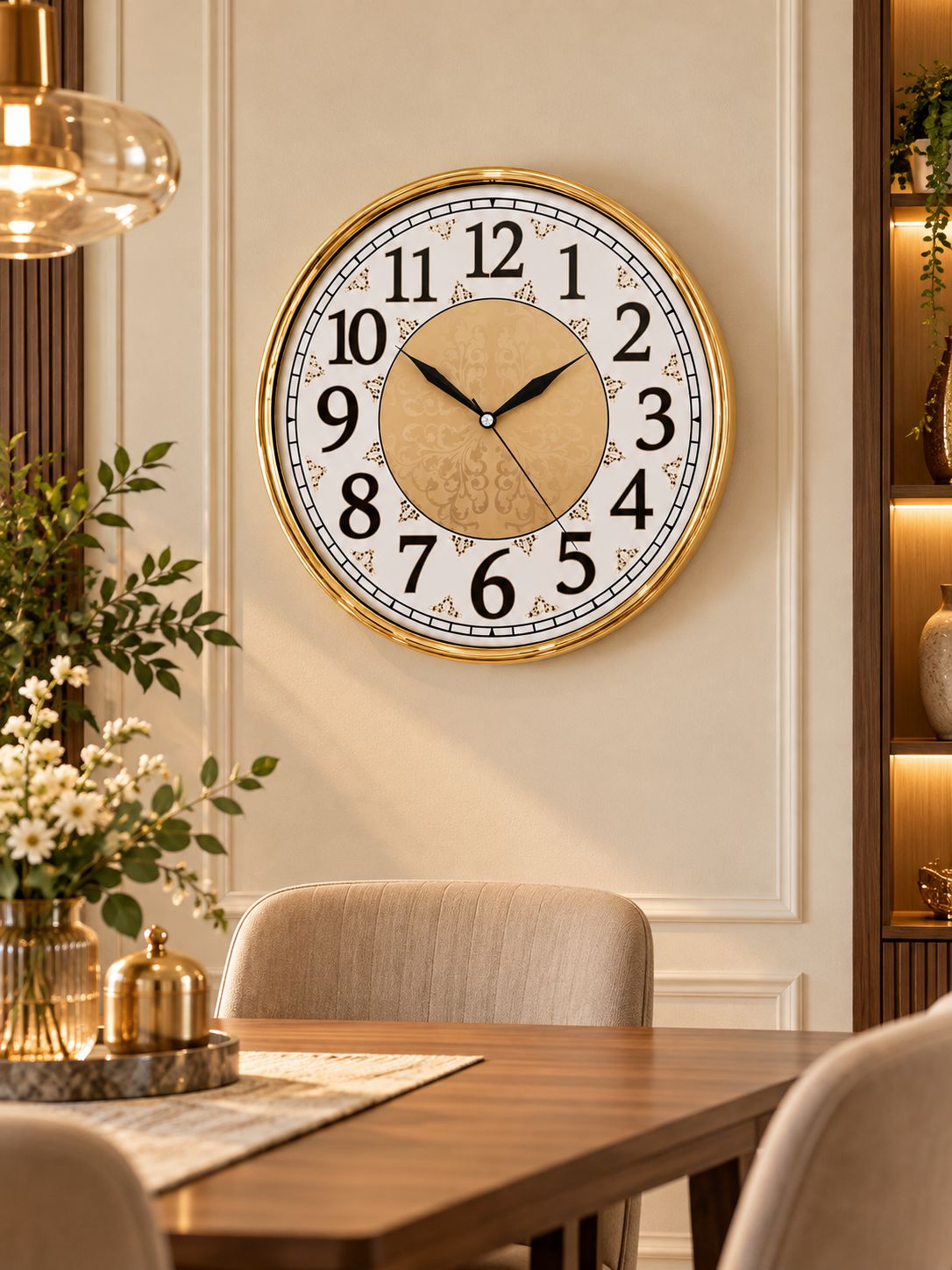 FunkyTradition Designer Wall Clock – Gold Frame with Decorative Dial | Black & White