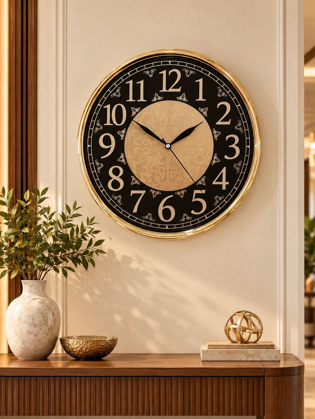 FunkyTradition Designer Wall Clock – Gold Frame with Decorative Dial | Black & White