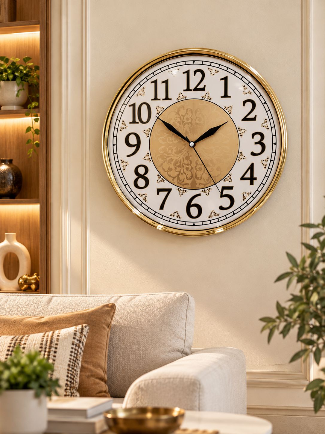 FunkyTradition Designer Wall Clock – Gold Frame with Decorative Dial | Black & White