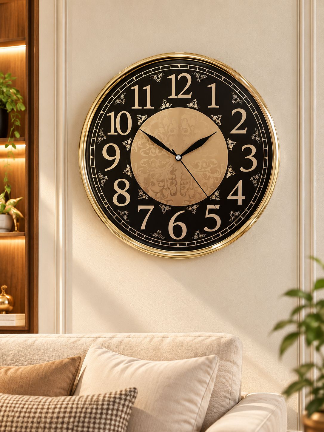 FunkyTradition Designer Wall Clock – Gold Frame with Decorative Dial | Black & White