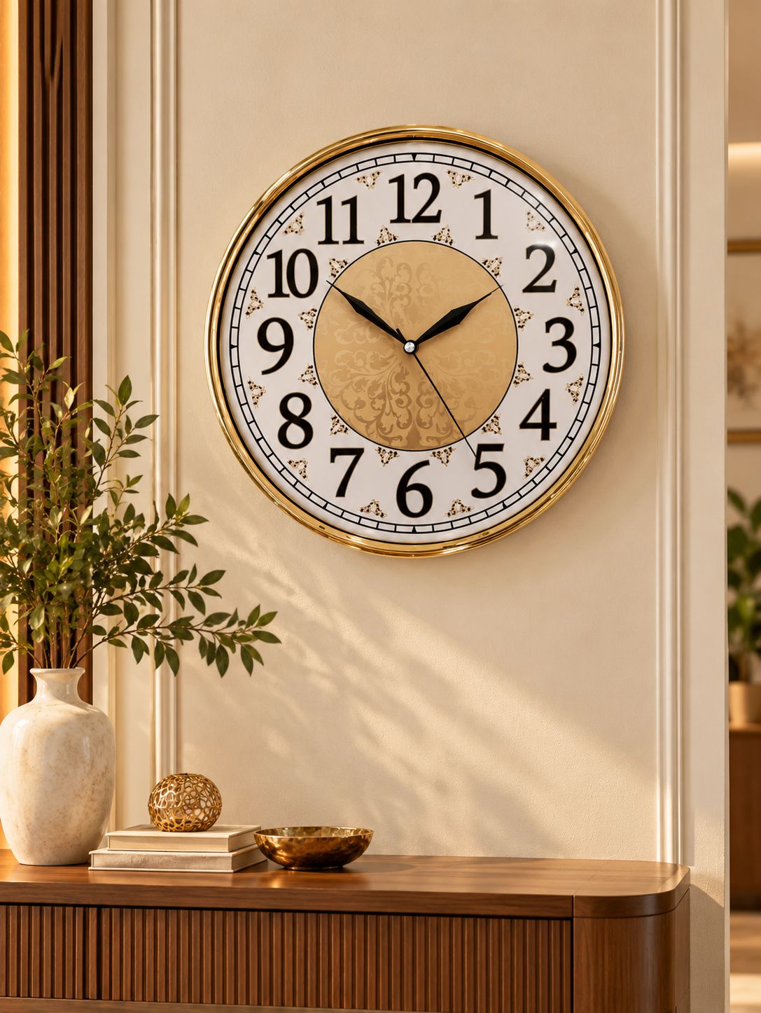 FunkyTradition Designer Wall Clock – Gold Frame with Decorative Dial | Black & White