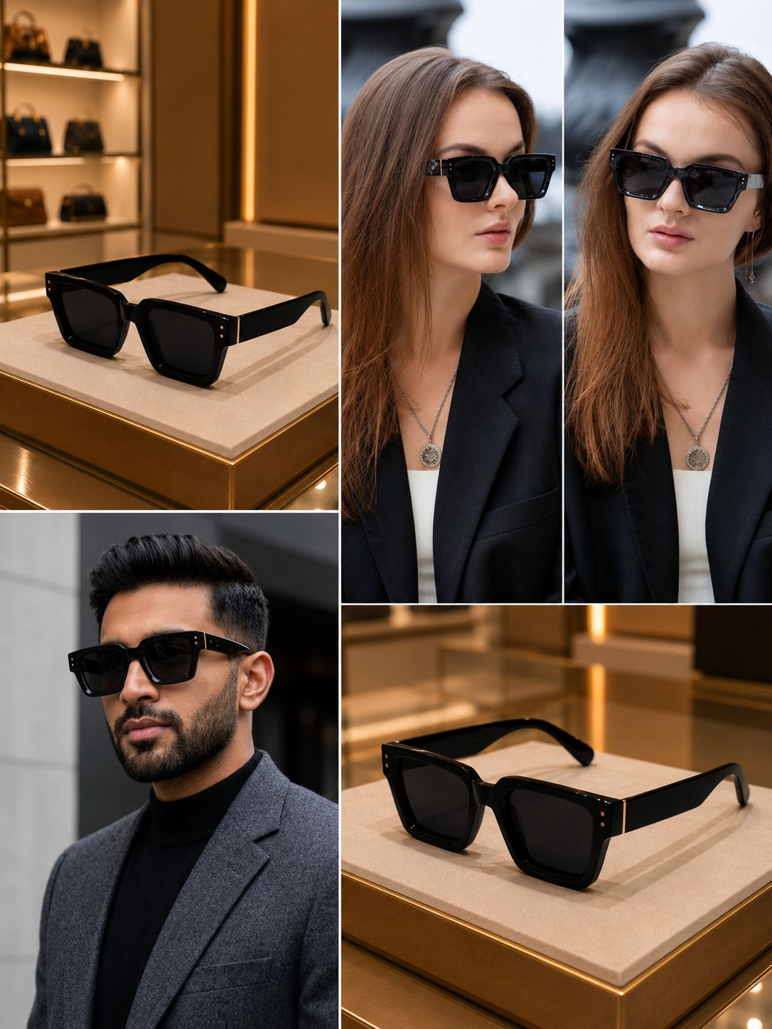 Fashion black square sunglasses for men and women