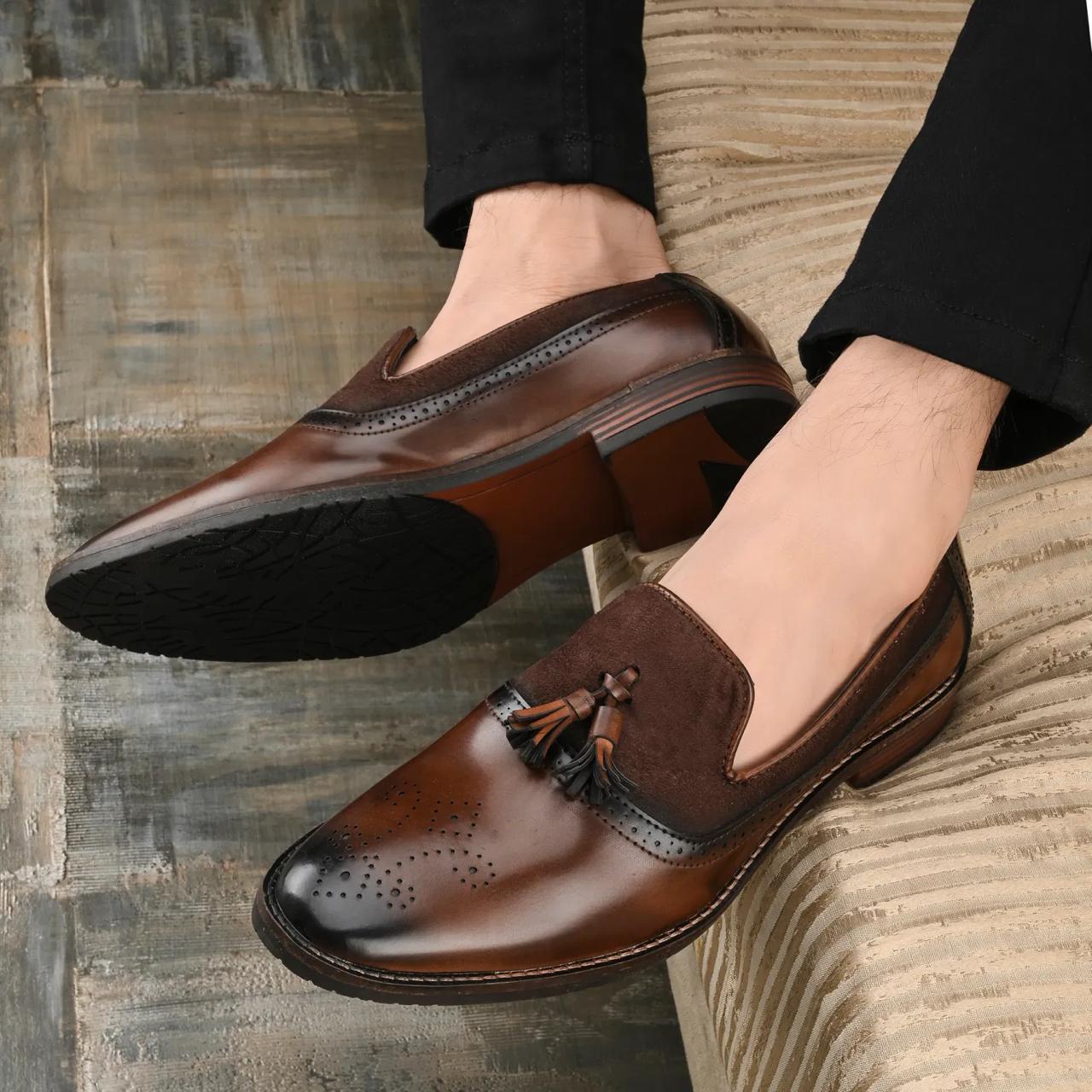 Fashionable Croc Tassel Moccasins Formal Loafer Shoes For Office, Wedding And Party Wear-FunkyTradition