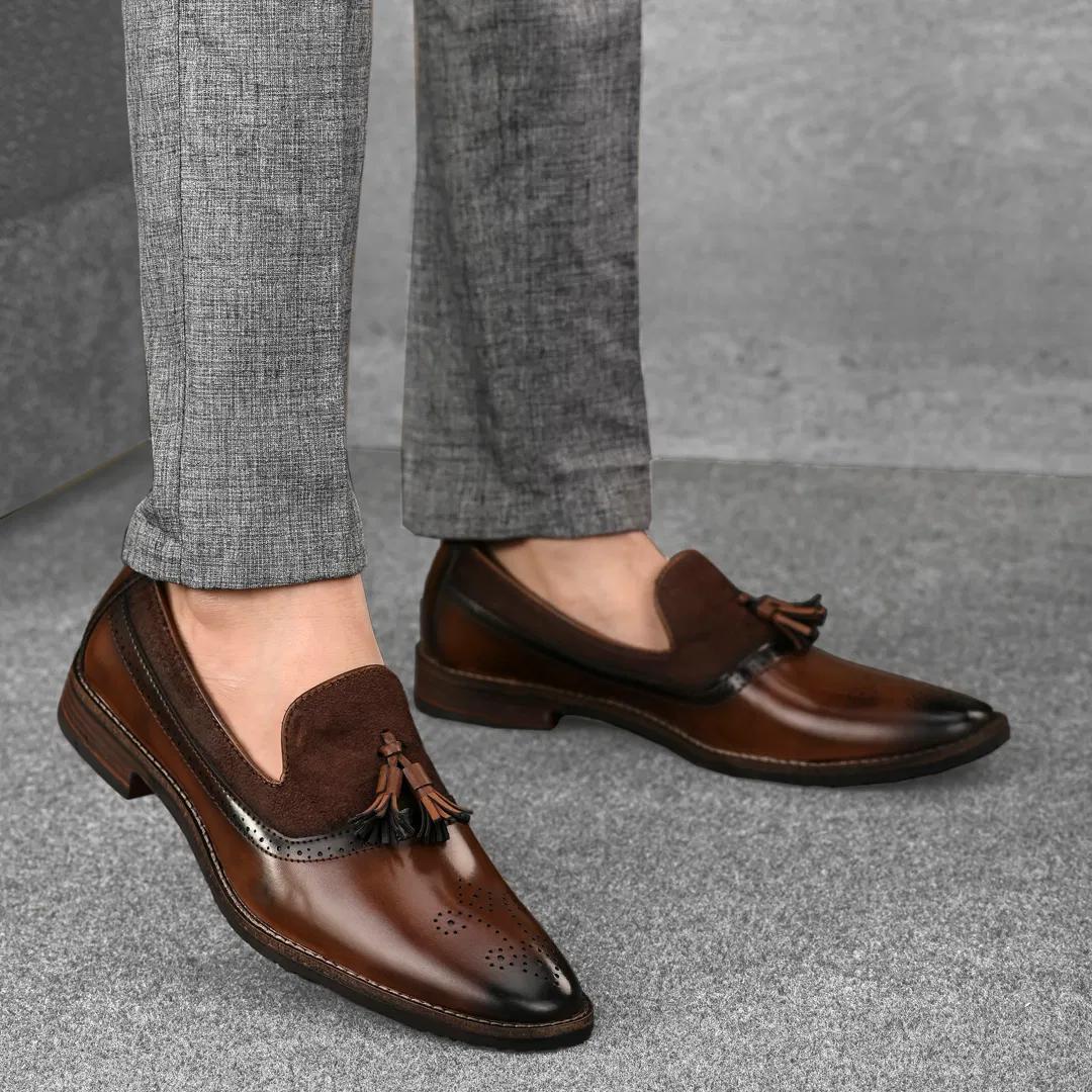 Fashionable Croc Tassel Moccasins Formal Loafer Shoes For Office, Wedding And Party Wear-FunkyTradition