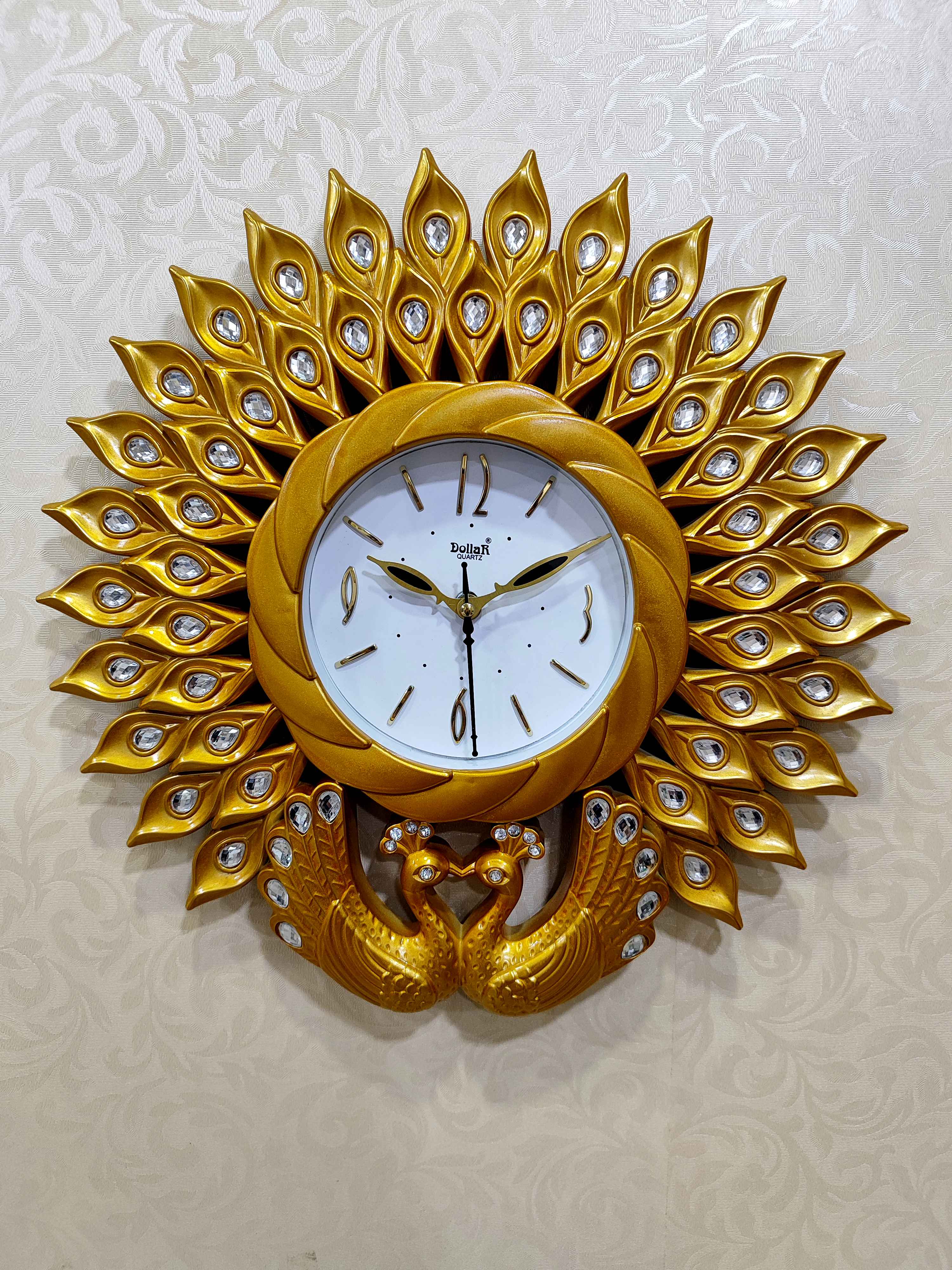 Peacock Wall Clock – Luxury Decorative 3D Designer Clock in Golden & Brown