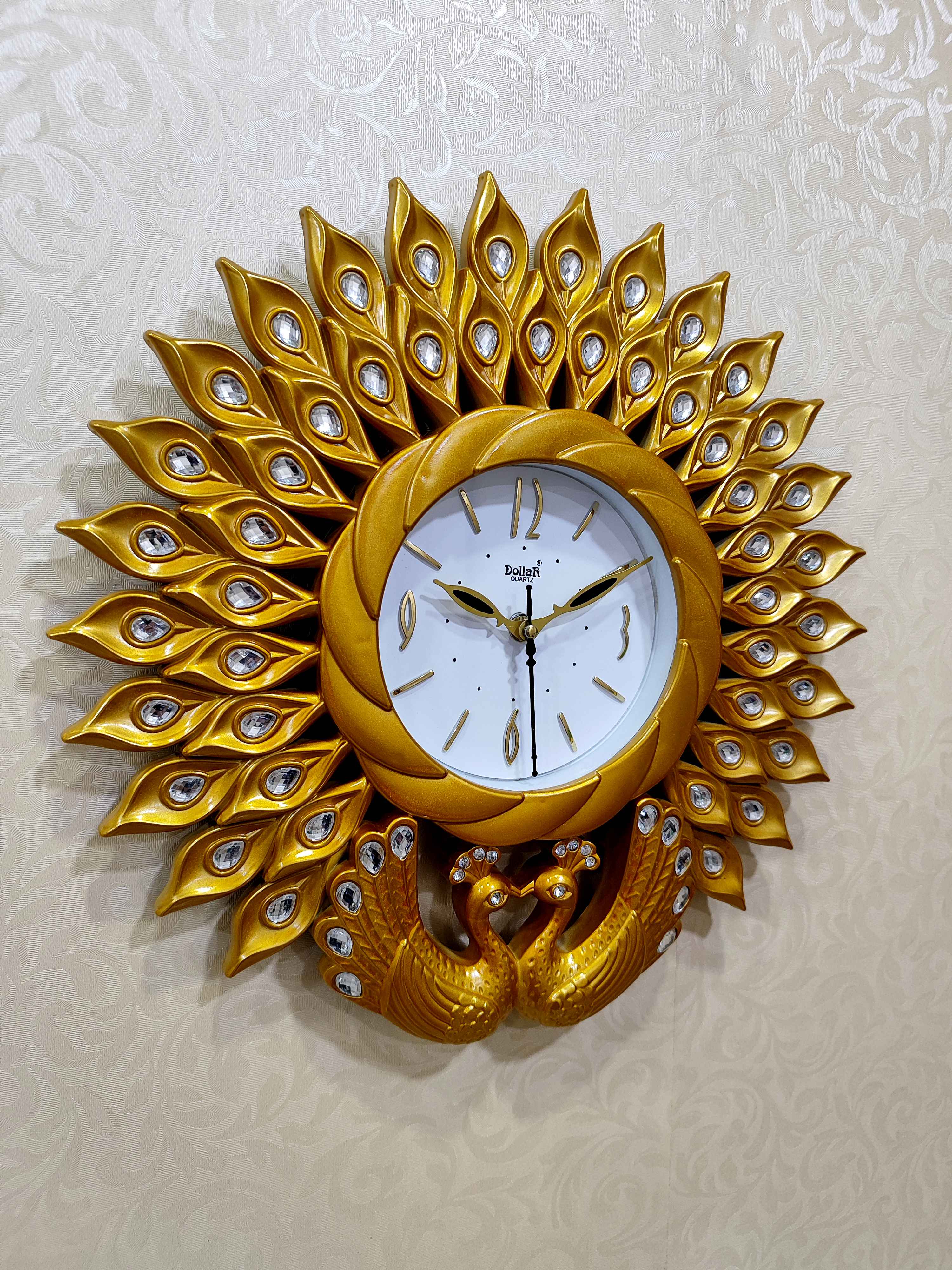 Peacock Wall Clock – Luxury Decorative 3D Designer Clock in Golden & Brown