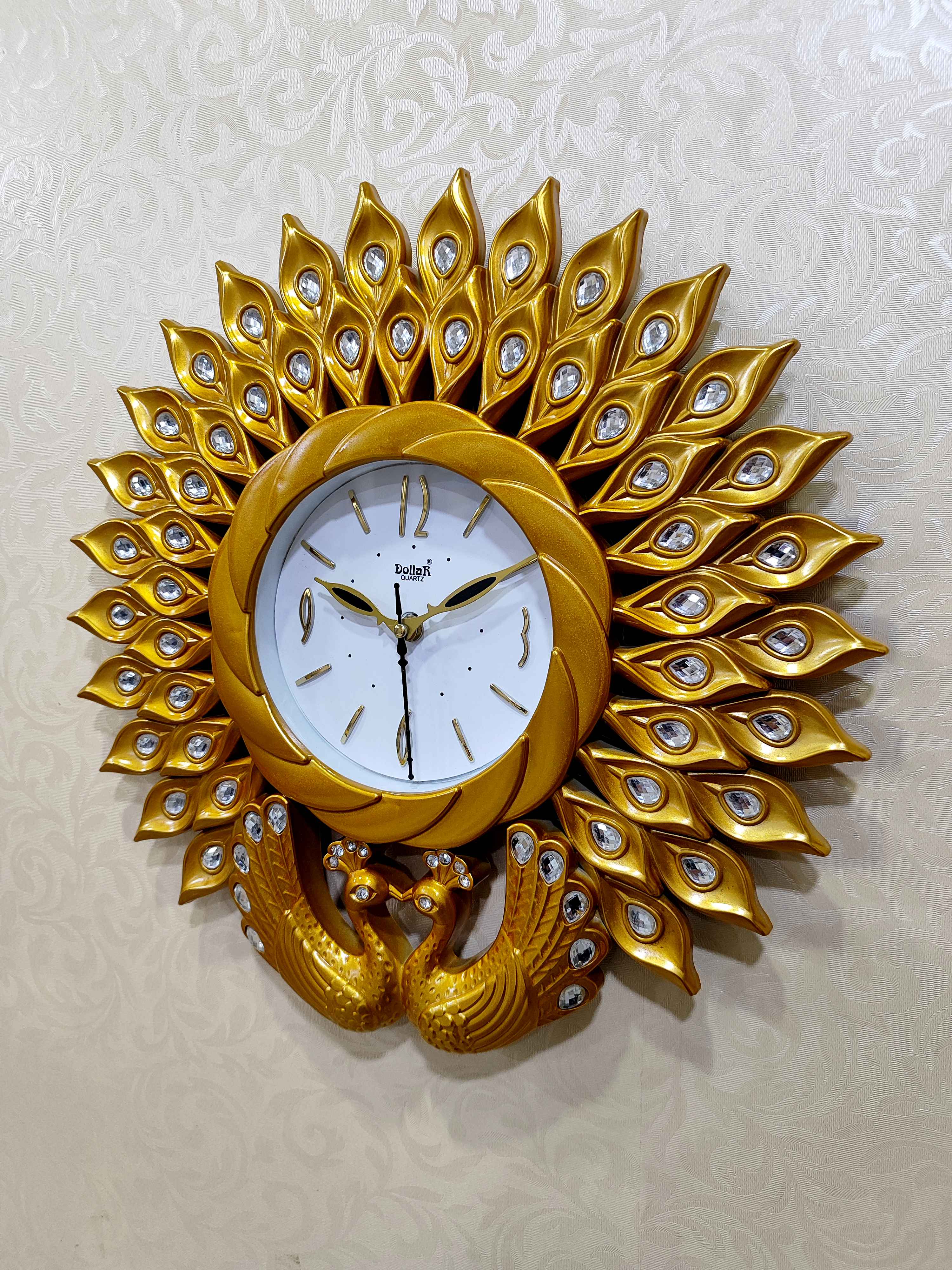 Peacock Wall Clock – Luxury Decorative 3D Designer Clock in Golden & Brown