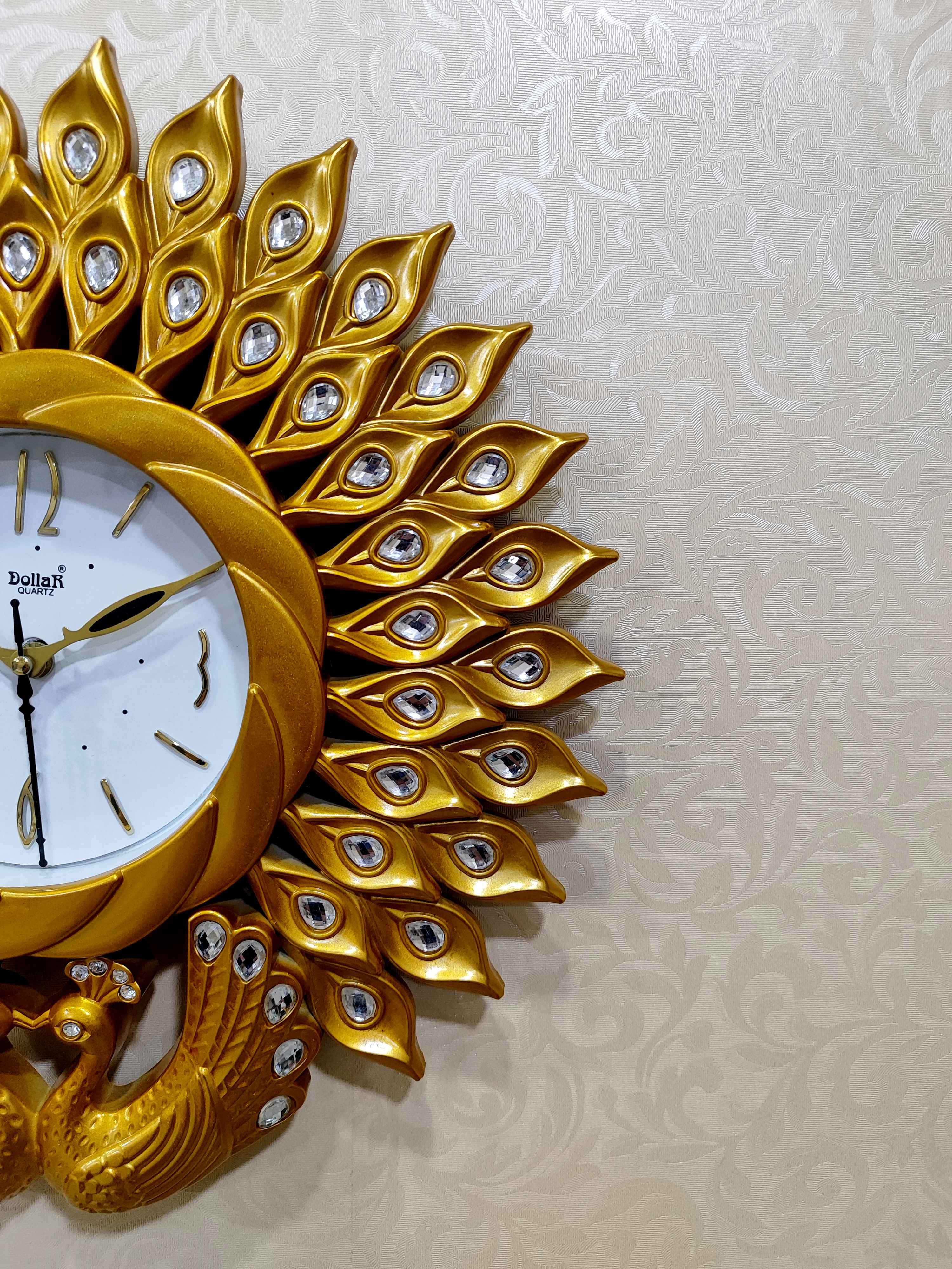 Peacock Wall Clock – Luxury Decorative 3D Designer Clock in Golden & Brown