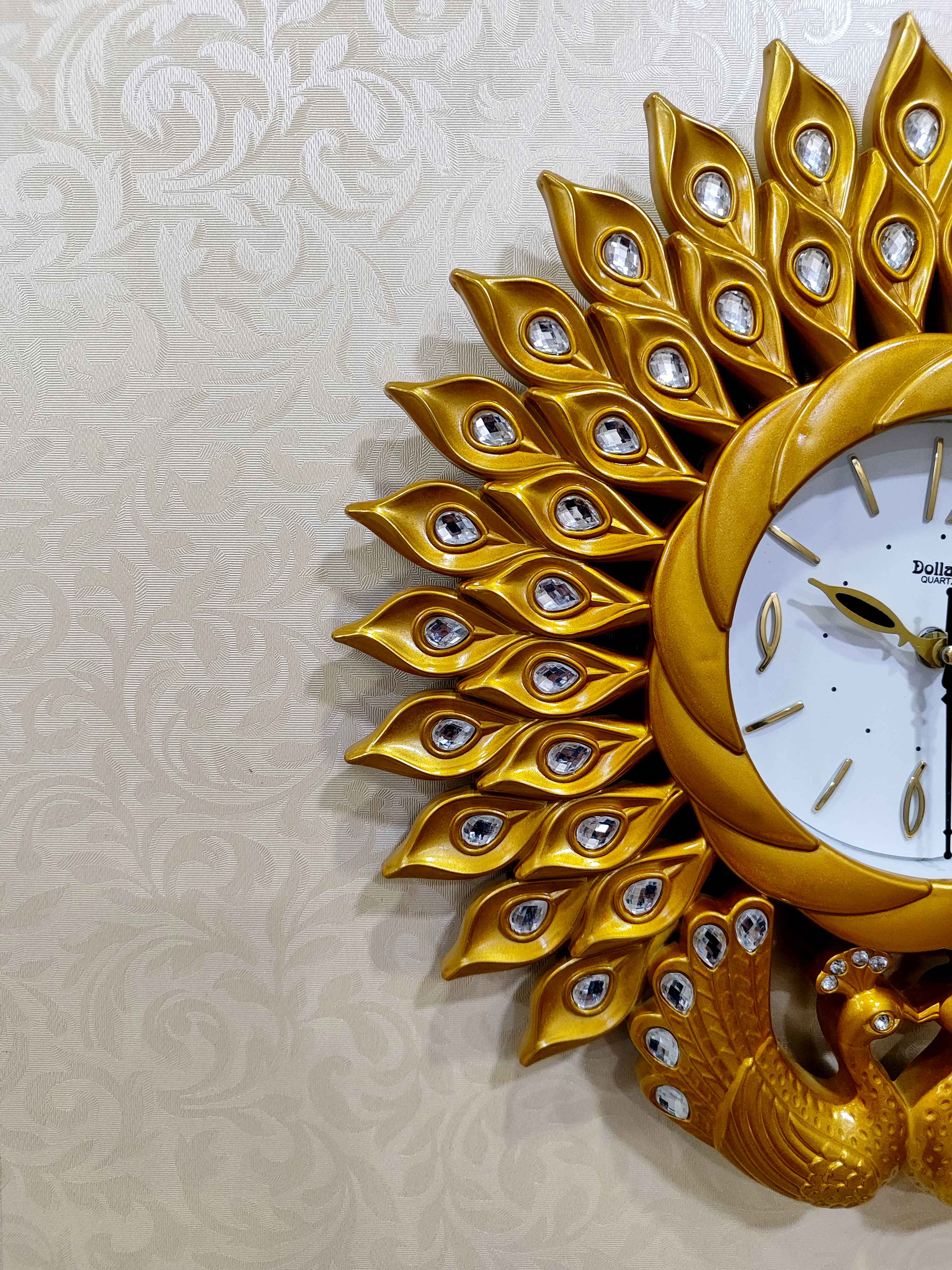 Peacock Wall Clock – Luxury Decorative 3D Designer Clock in Golden & Brown