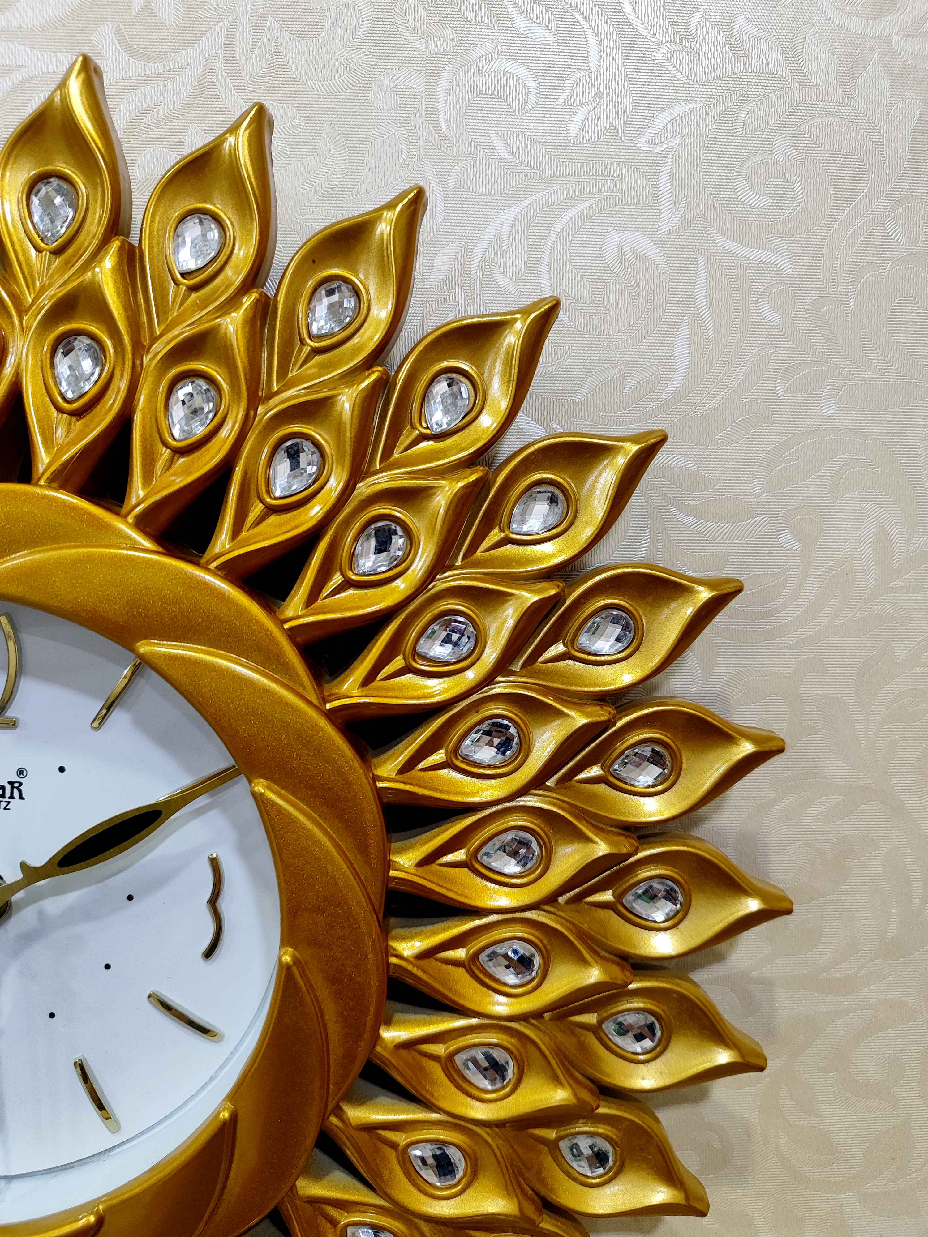 Peacock Wall Clock – Luxury Decorative 3D Designer Clock in Golden & Brown