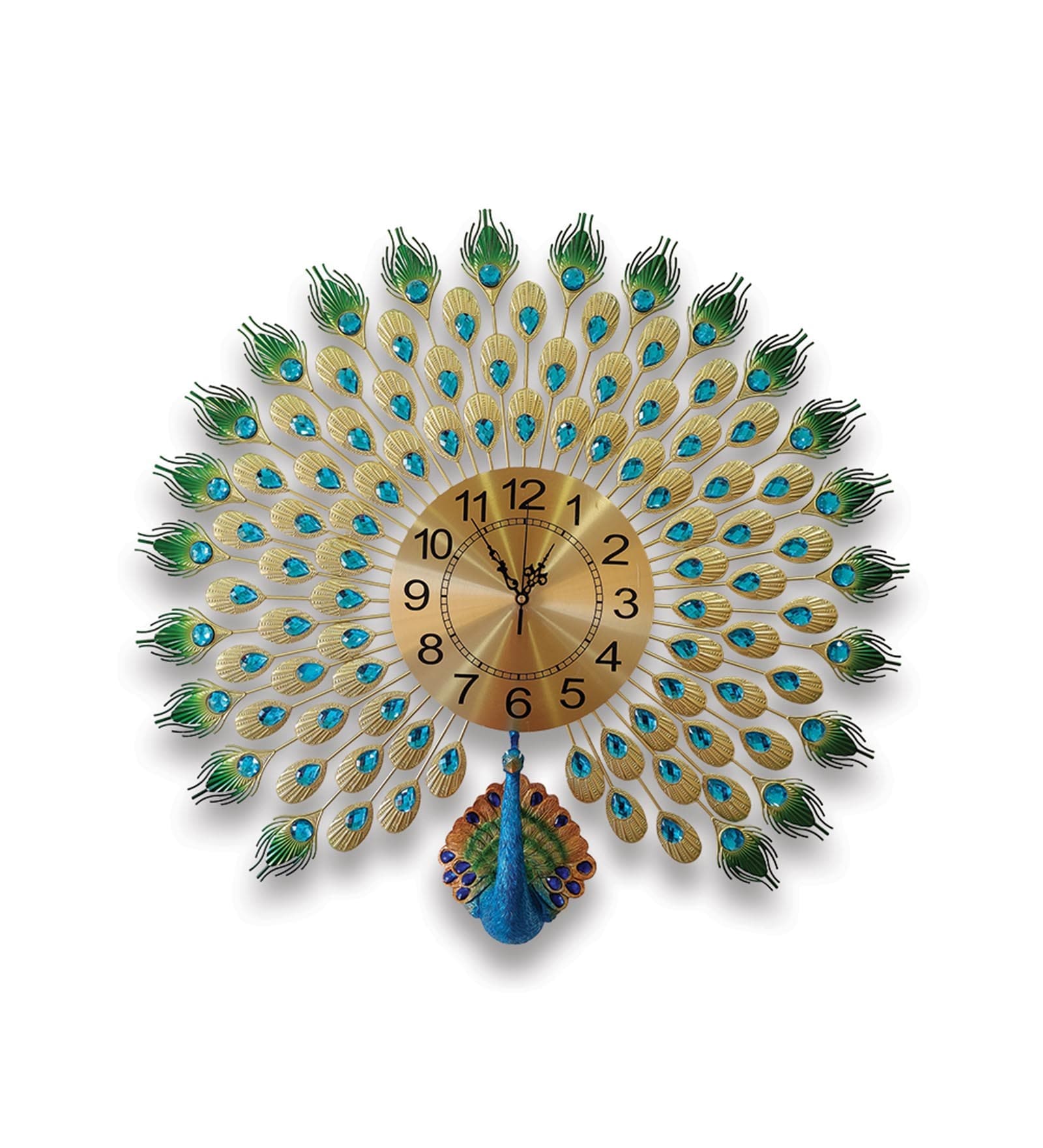 FunkyTradition 3D Multicolor Peacock Feather Open Wall Clock, Wall Watch, Wall Decor for Home Office Decor and Gifts 60 CM Tall