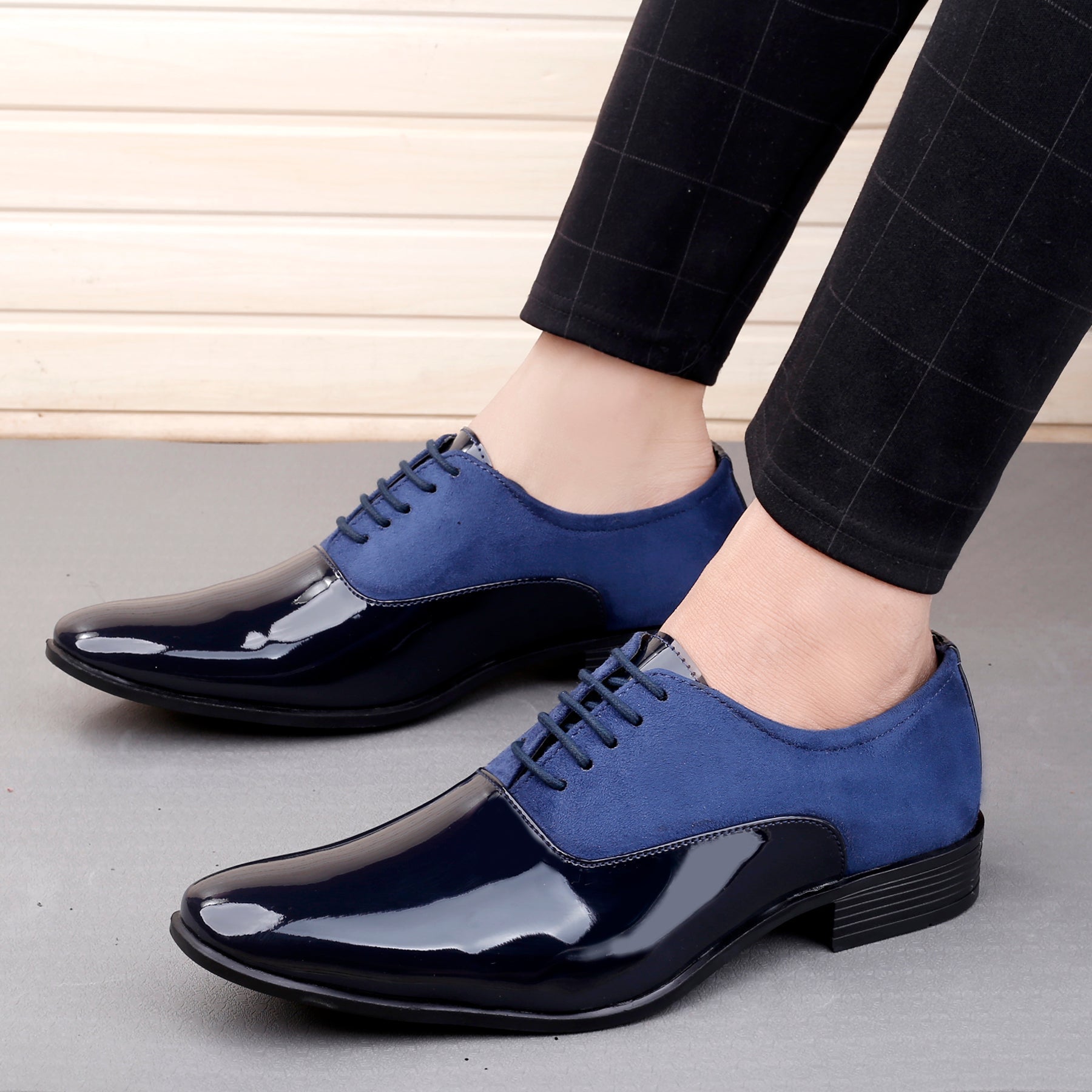 FunkyTradition Classy Office, Wedding, Party Wear Blue Shoes With Lace-Up