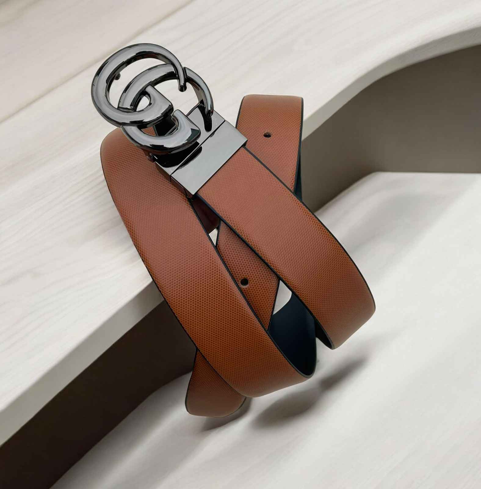 FunkyTradition Luxury Leather Belt with Iconic Double G Buckle – Sleek and Stylish Design