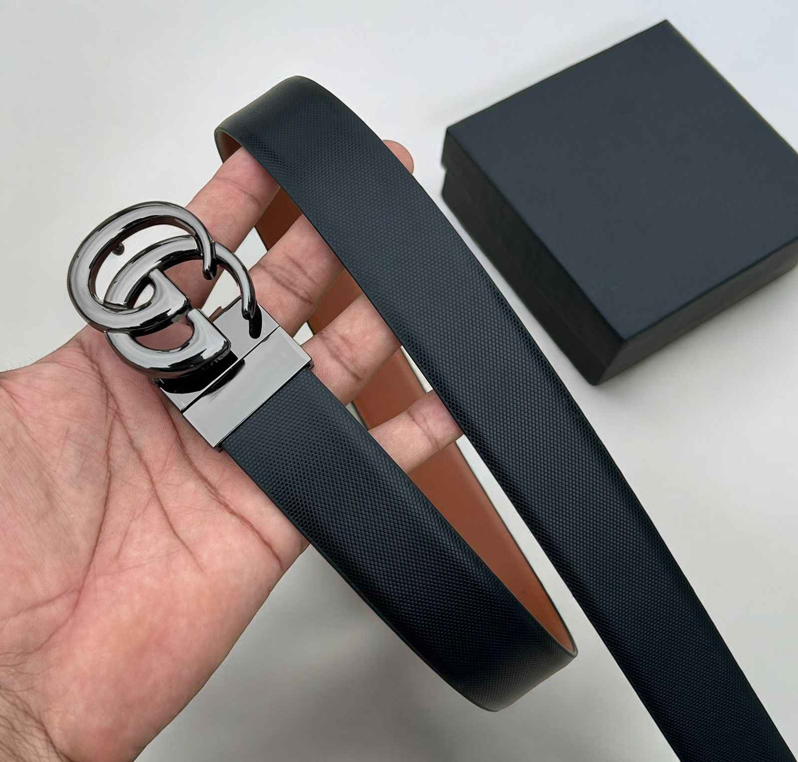 FunkyTradition Luxury Leather Belt with Iconic Double G Buckle – Sleek and Stylish Design