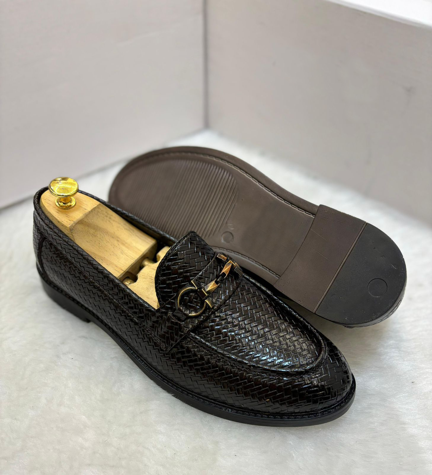 FunkyTradition Men Black Brown Colour Buckle Woven Moccasins Outdoor Formal Casual Ethnic Loafer