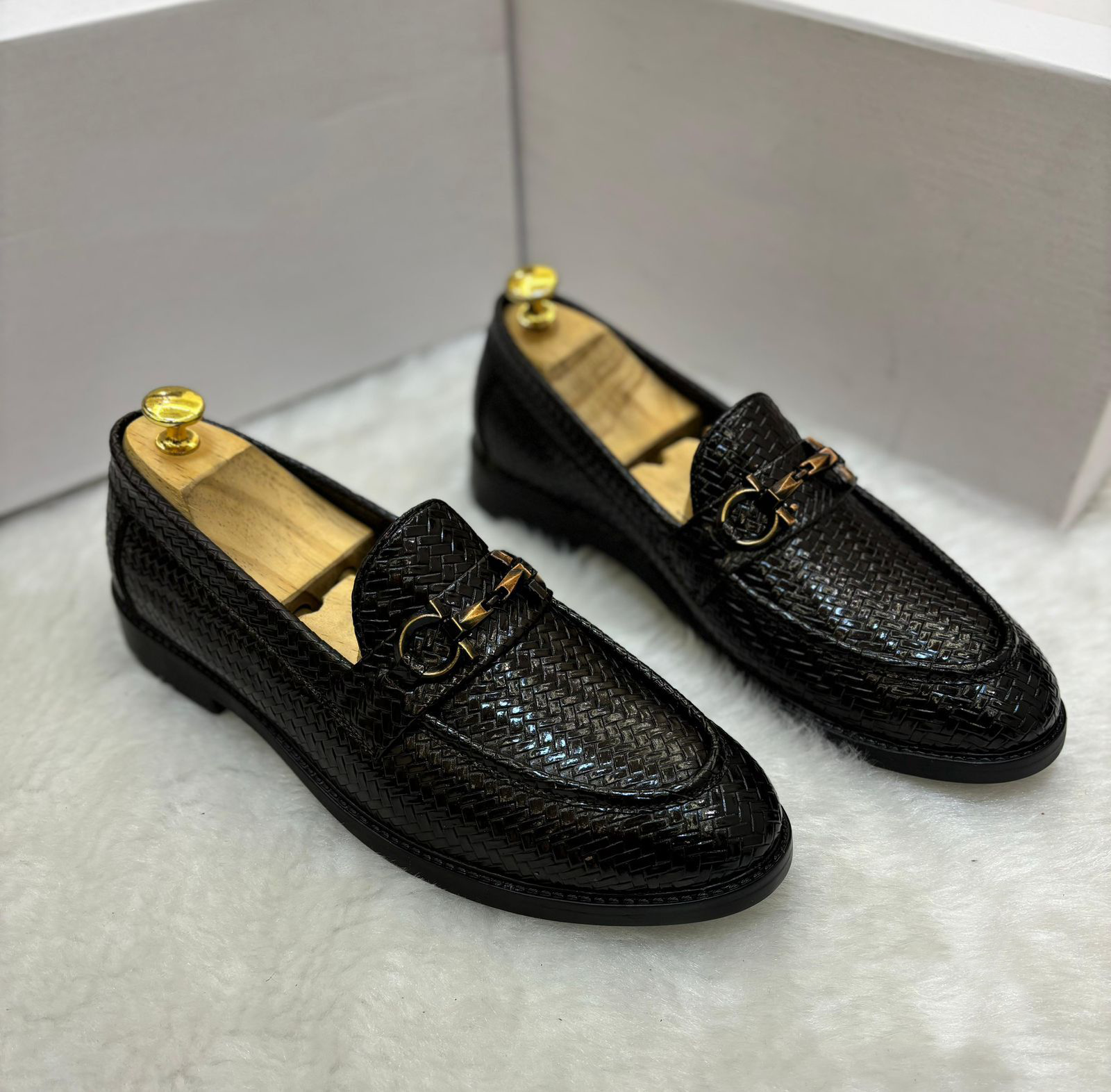 FunkyTradition Men Black Brown Colour Buckle Woven Moccasins Outdoor Formal Casual Ethnic Loafer