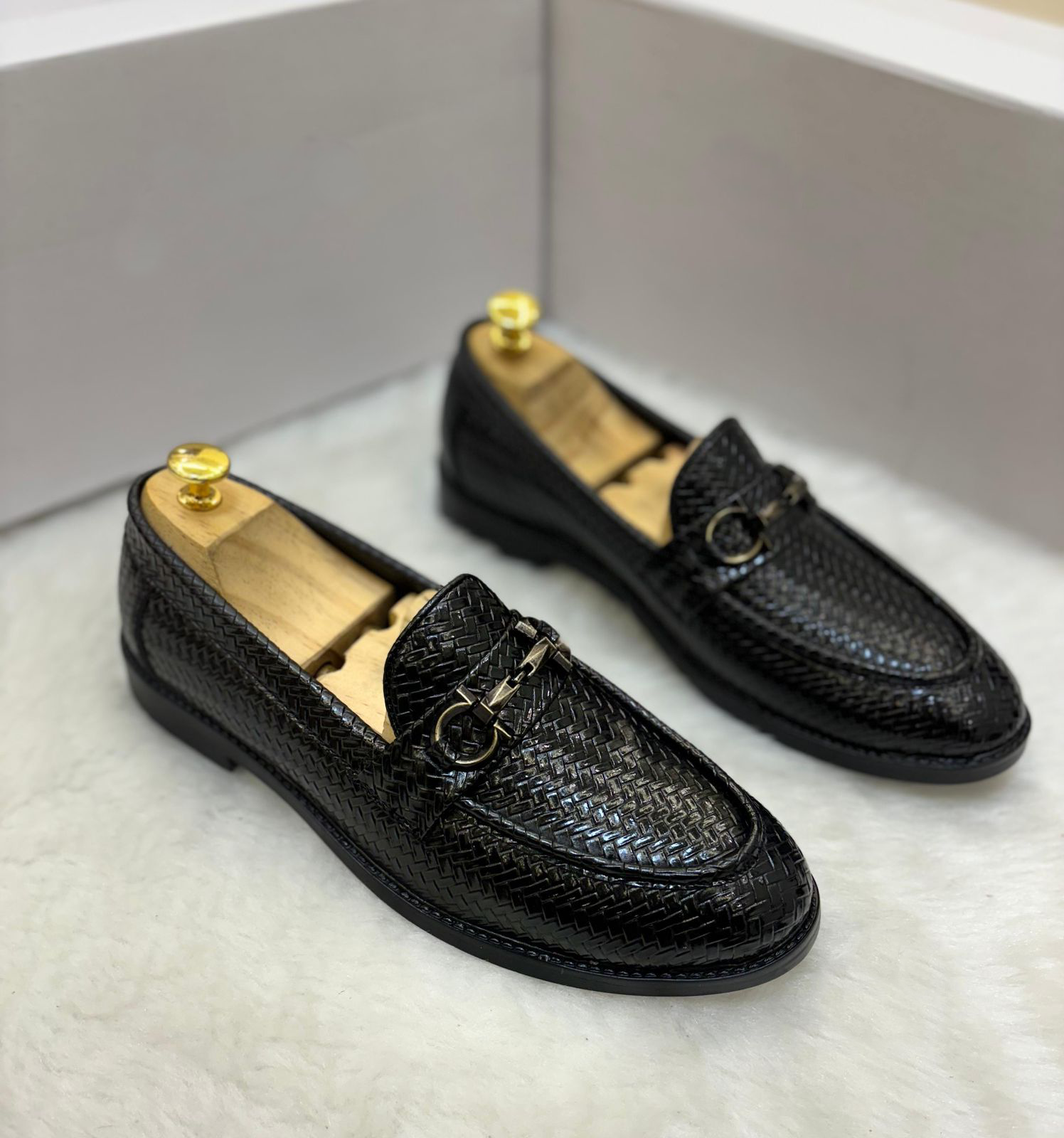 FunkyTradition Men Black Brown Colour Buckle Woven Moccasins Outdoor Formal Casual Ethnic Loafer