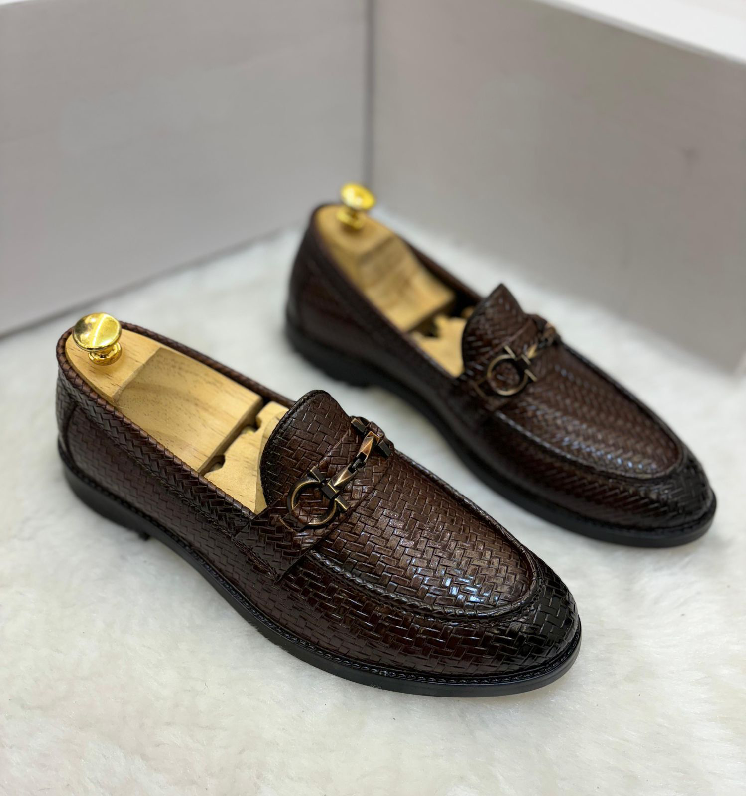 FunkyTradition Men Black Brown Colour Buckle Woven Moccasins Outdoor Formal Casual Ethnic Loafer