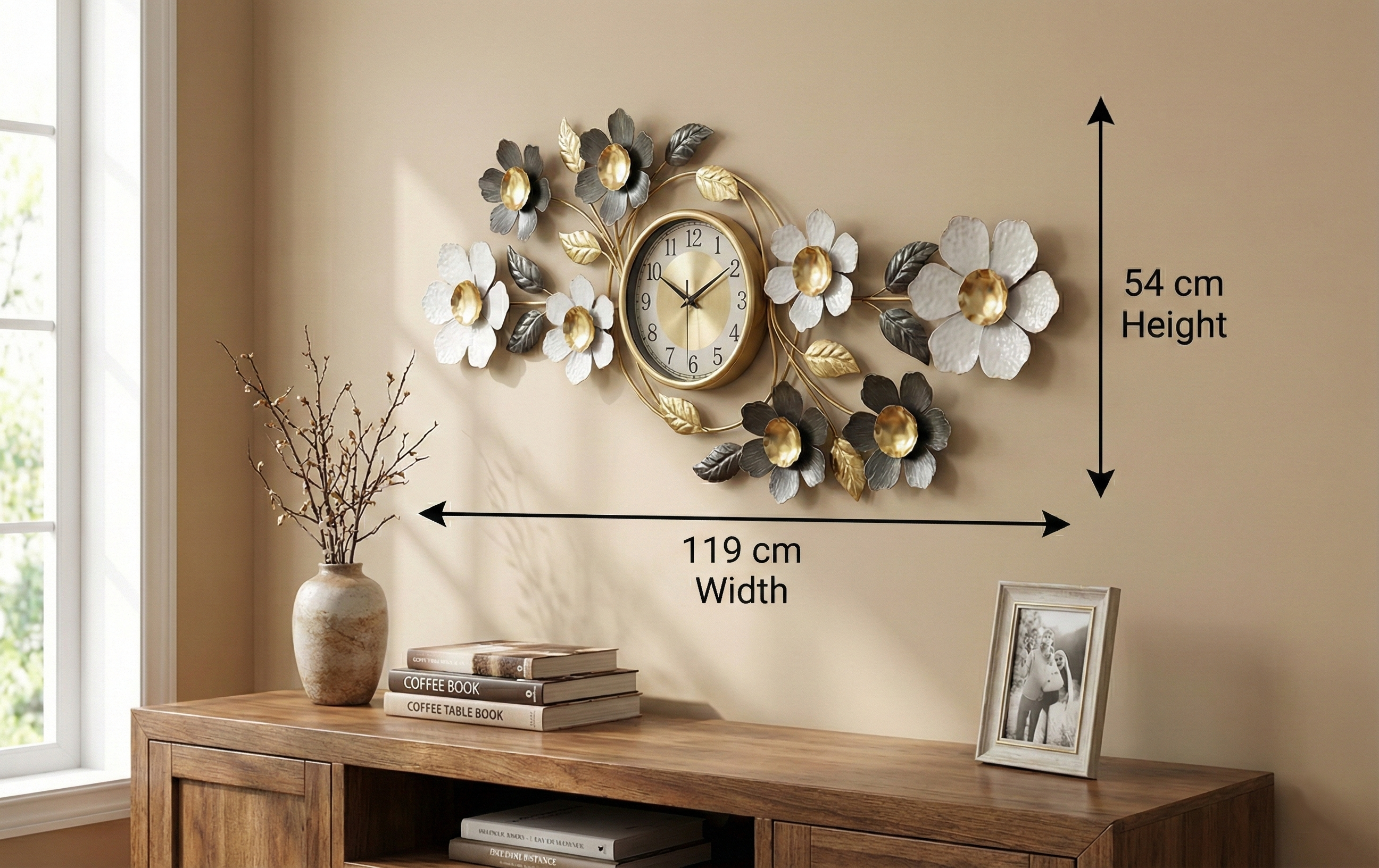FunkyTradition 3D flower wall clock 119x54cm