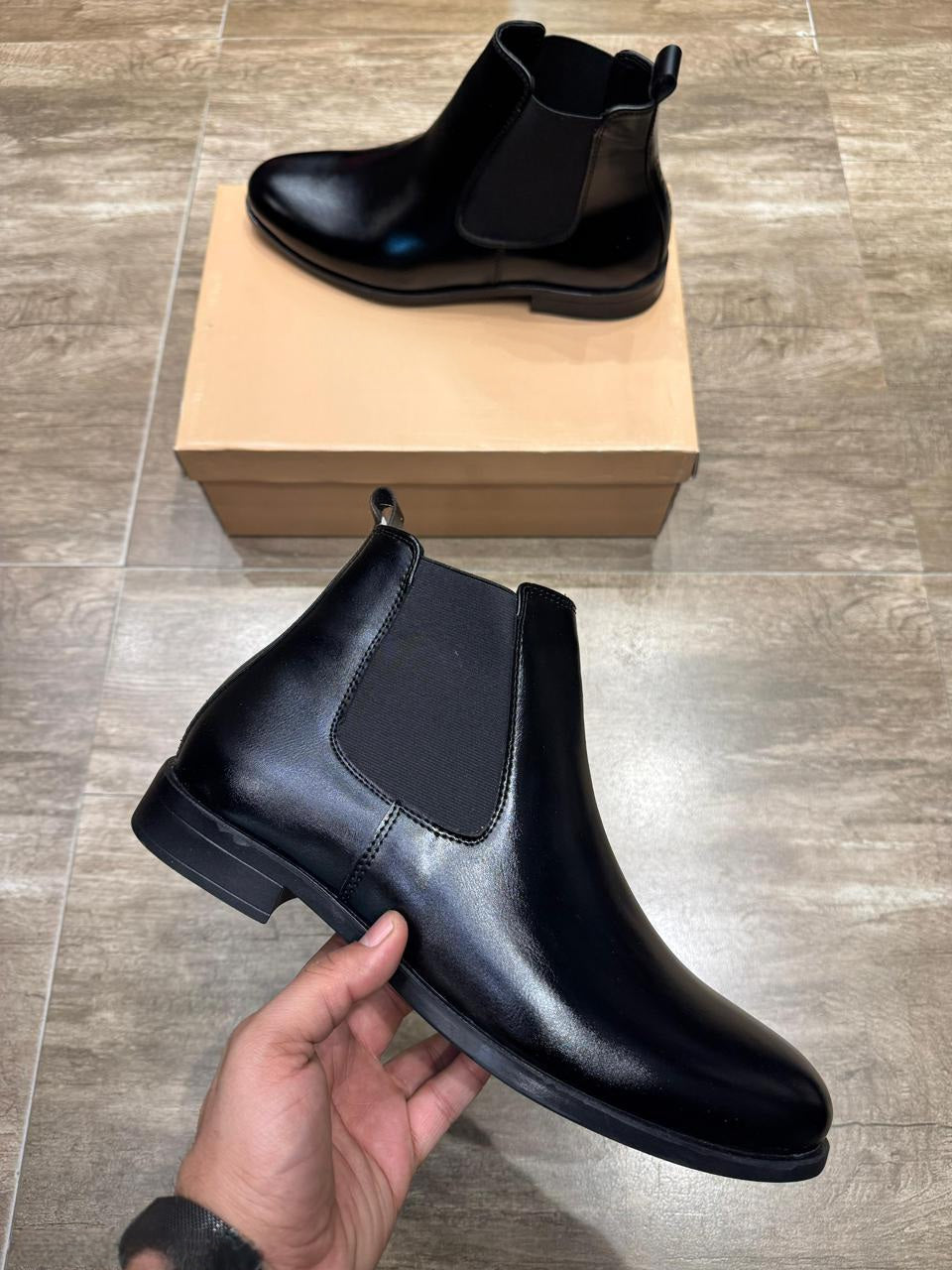 FunkyTradition Black Faux Leather Chelsea Boots for Men, sleek design