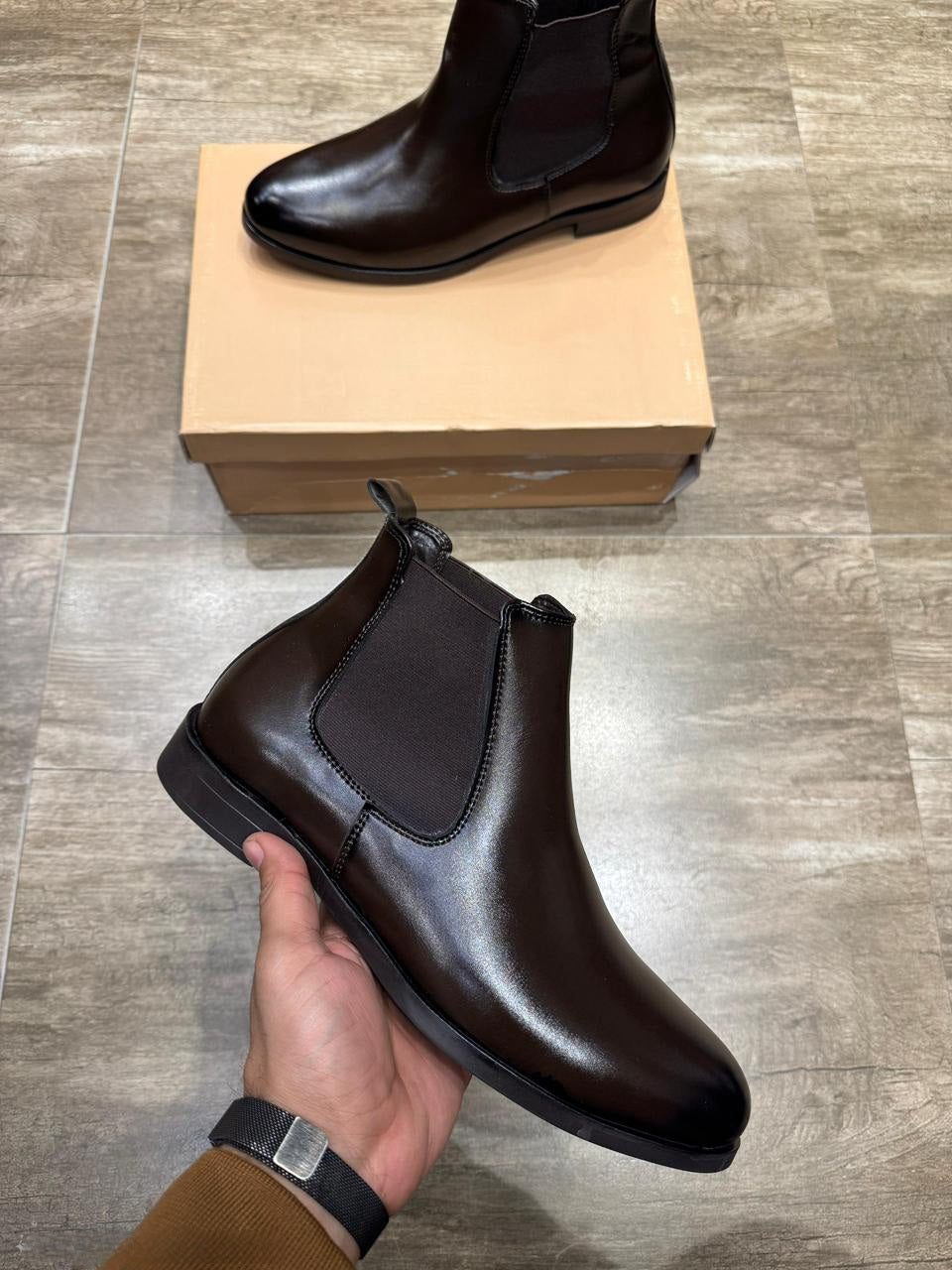 FunkyTradition Brown Faux Leather Chelsea Boots for Men, elegant look