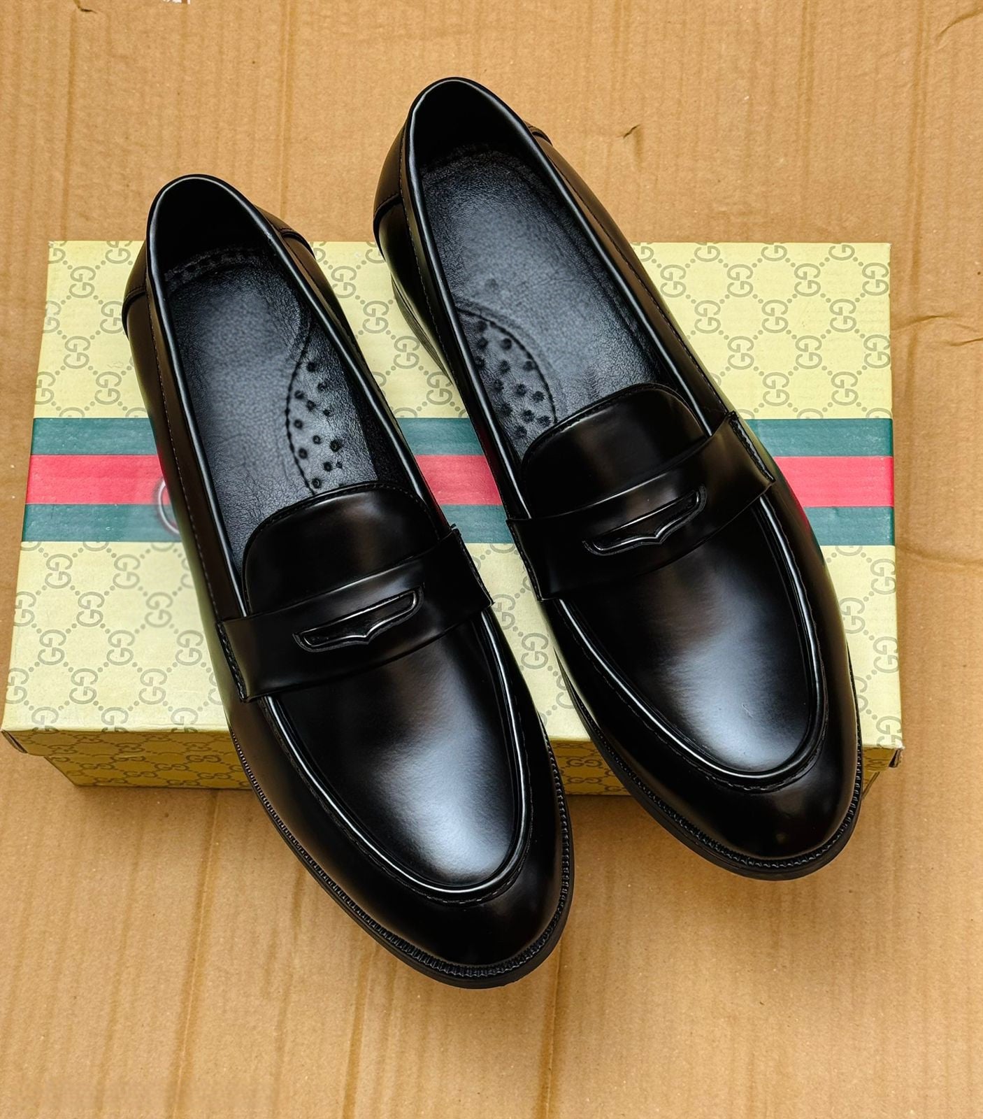 FunkyTradition Men's Shiny Black Penny Loafers - Formal Slip-On Shoe UK6-UK10