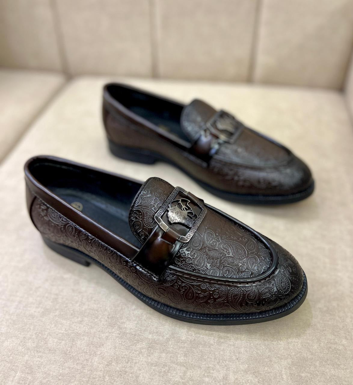 FunkyTradition Rich Brown Suede Faux Leather Loafers, stylish formal shoe with TPR sole.
