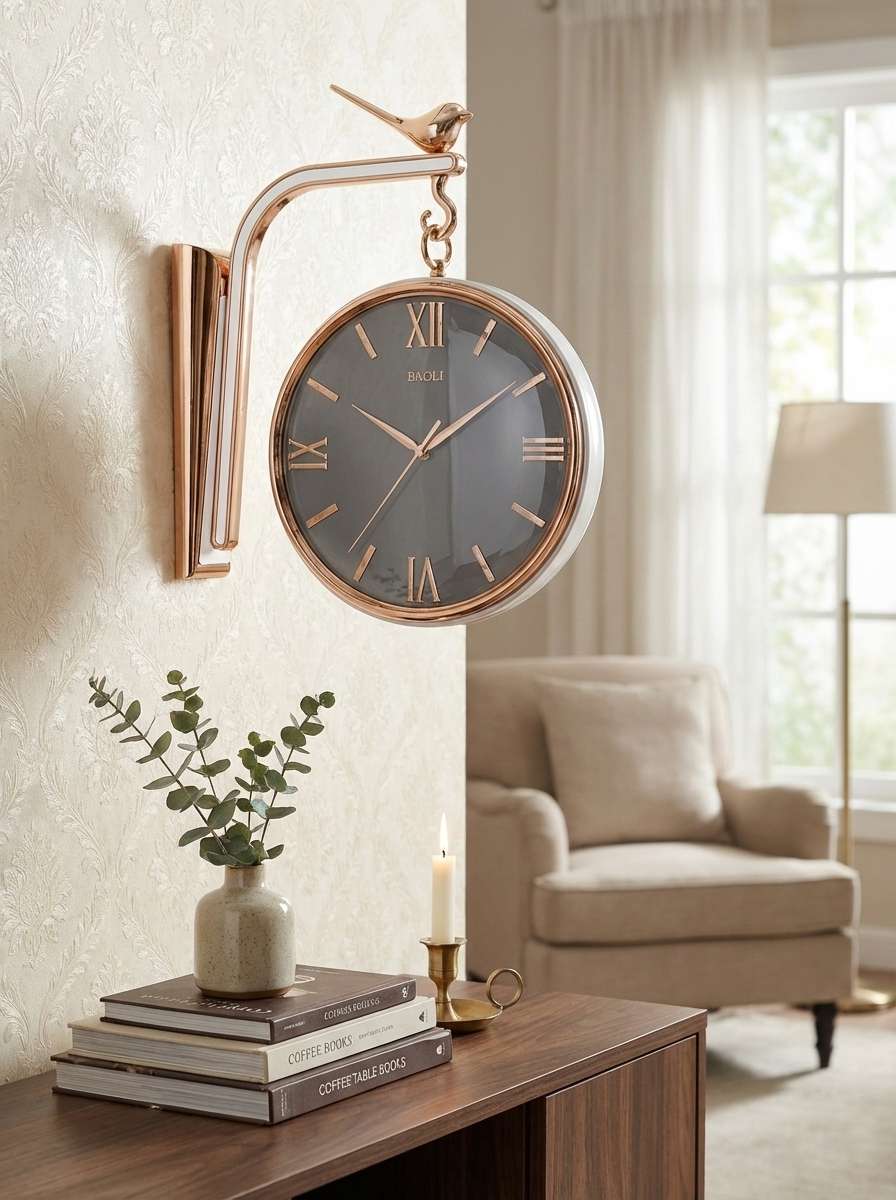 FunkyTradition double face grey wall clock with bird bracket