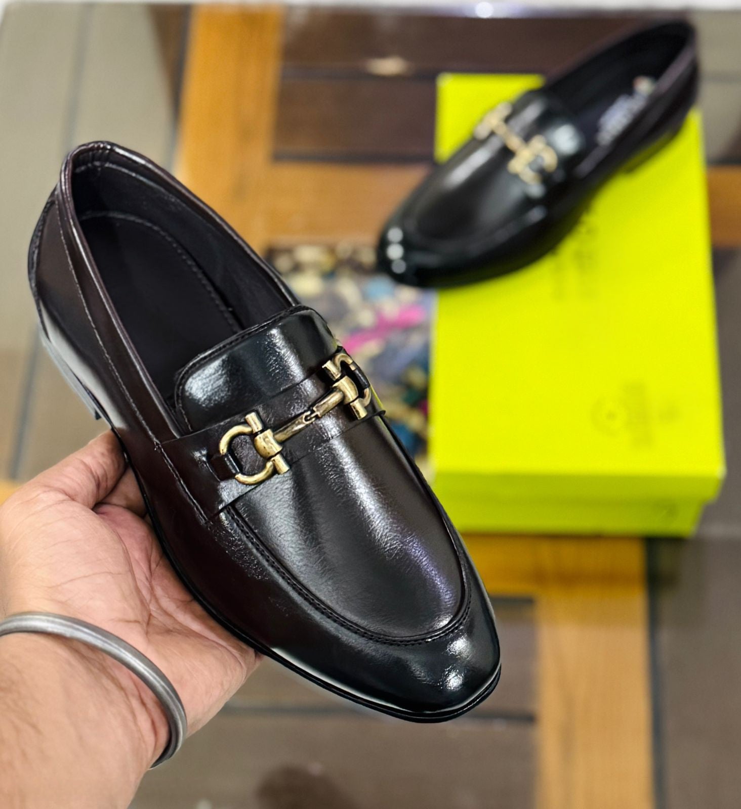 FunkyTradition men's designer loafer rich dark brown suede faux leather shoe side view