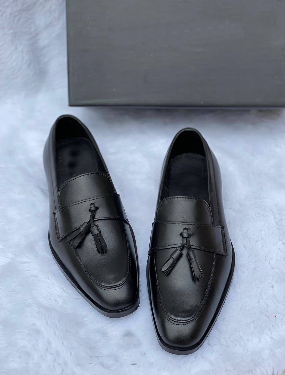 Leather Patent Slipons With Tassles For Men-FunkyTradition