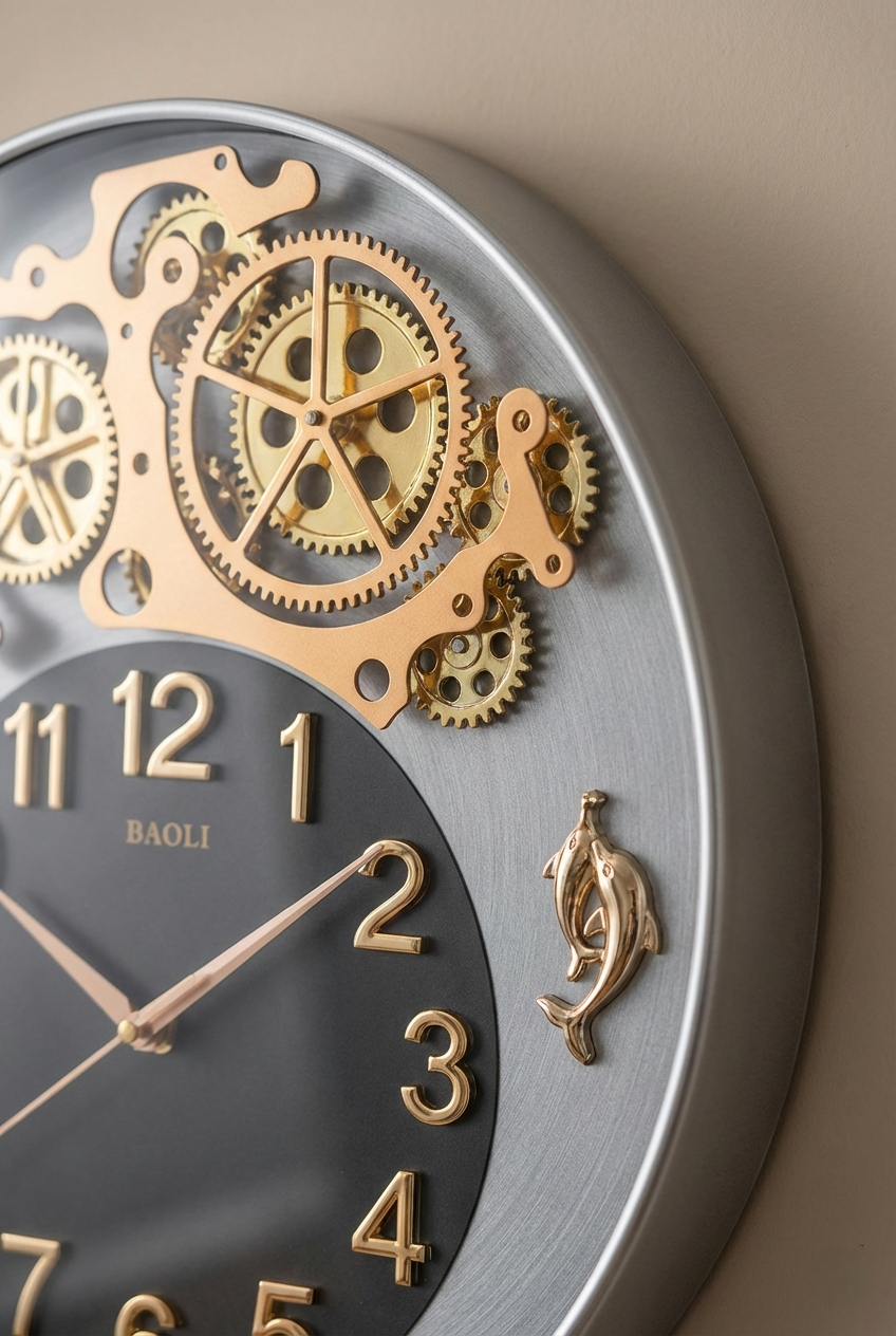 Luxury Skeleton Gear Wall Clock 16 Inch – Silent Quartz Designer Clock